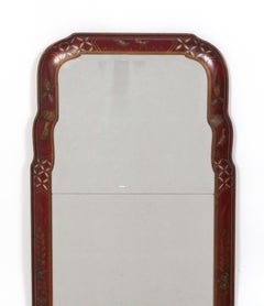 Chinoiserie Hand Painted Mirror Deep Chinese Red Color 48" height x 18.5" width