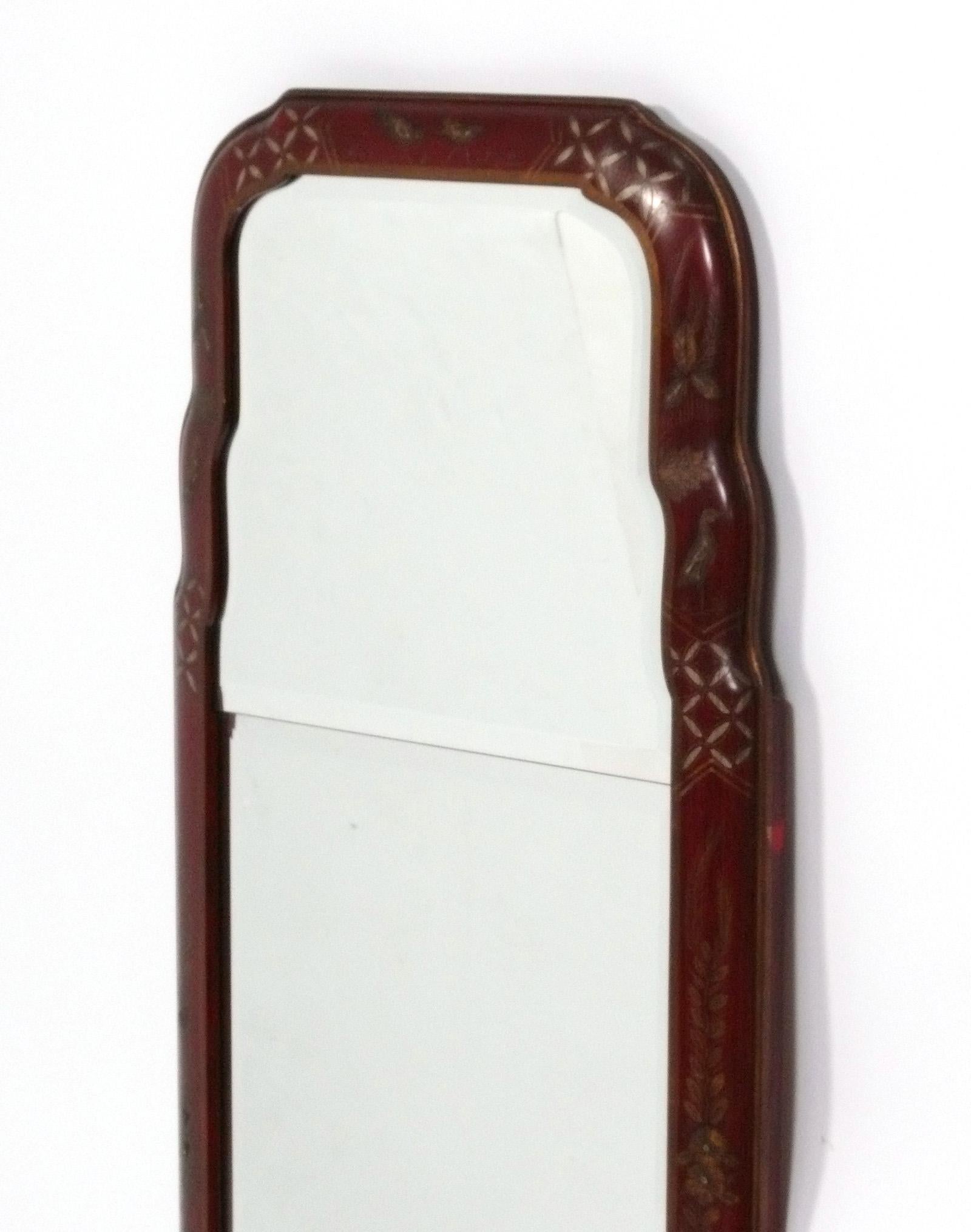Chinoiseries Chinoiserie Miroir peint à la main Couleur rouge profond 48