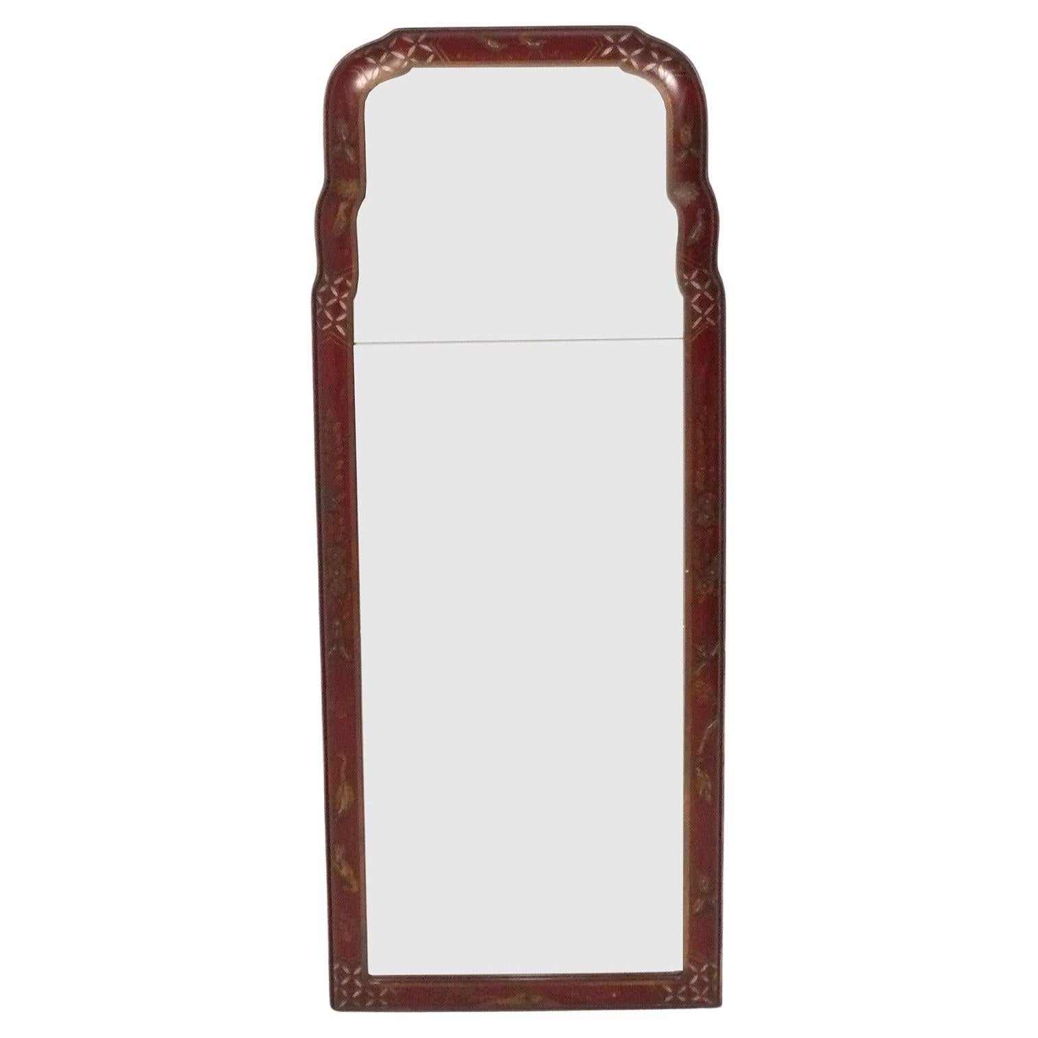 Chinoiserie Miroir peint à la main Couleur rouge profond 48" hauteur x 18.5" largeur en vente
