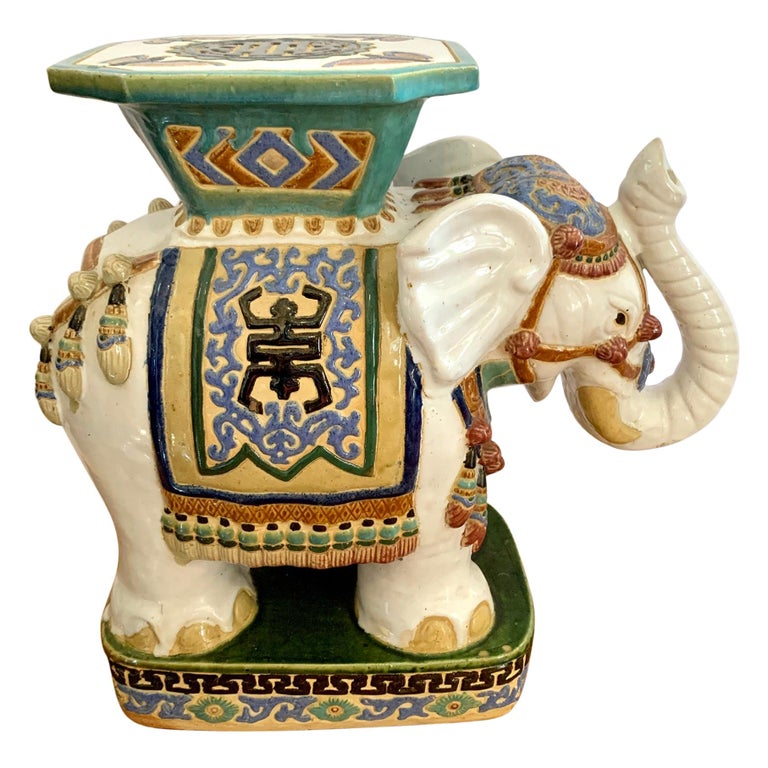 Chinoiserie Hand Painted Porcelain, Elephant Garden Stool