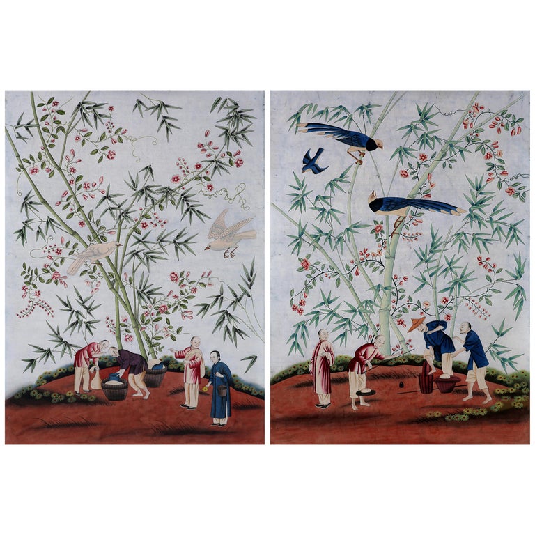 Chinoiserie Hand Painted Wallpaper Panels Of Bamboo Grove For Sale At 1stdibs,Creamy Lemon Parmesan Chicken