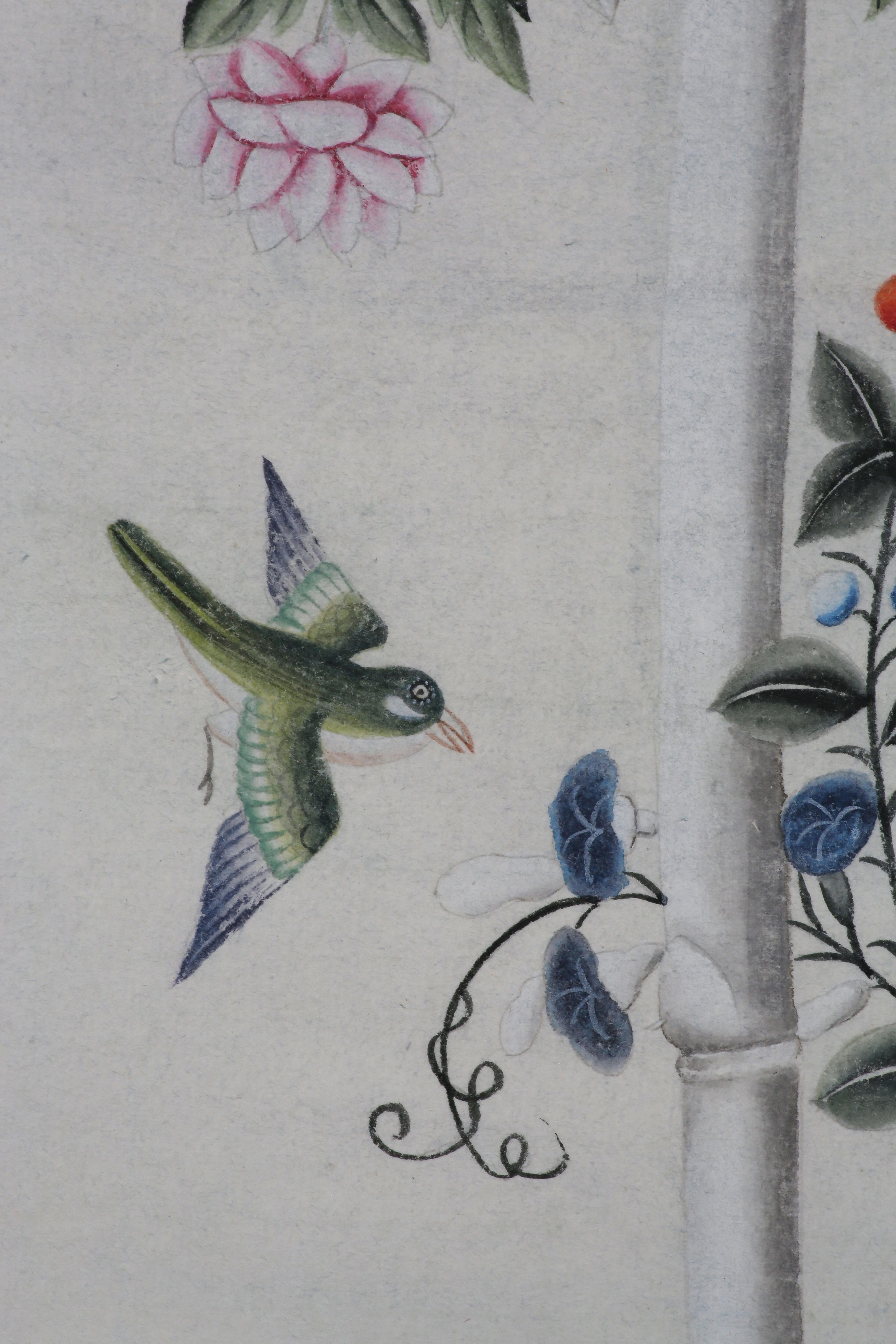 Carta da parati dipinta a mano Chinoiserie con uccelli in un giardino In condizioni Nuovo in vendita a 10 Chater Road, HK