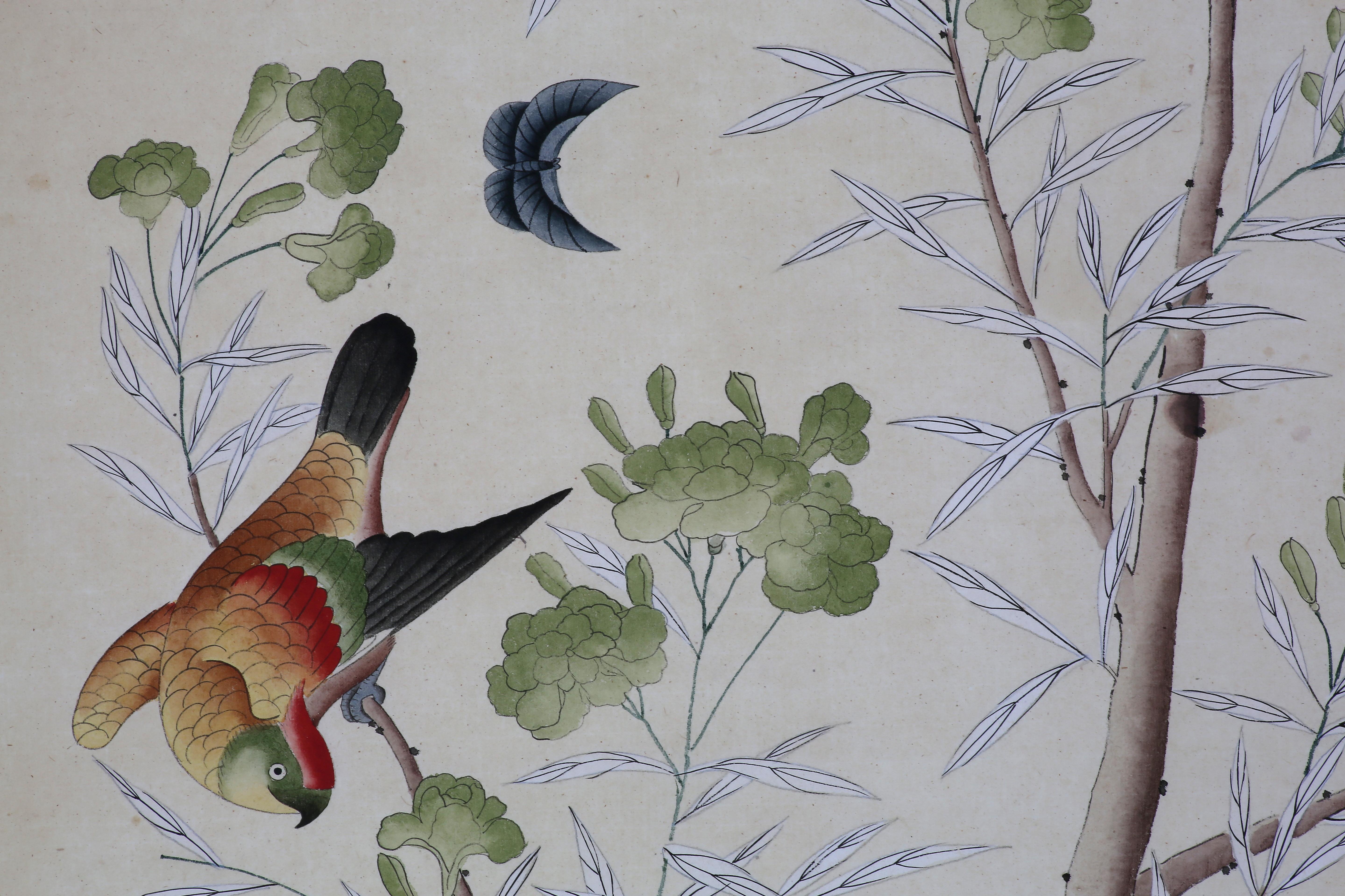 Chinoiserie Hand Painted Wallpaper Panels of Hunting Scenes 3