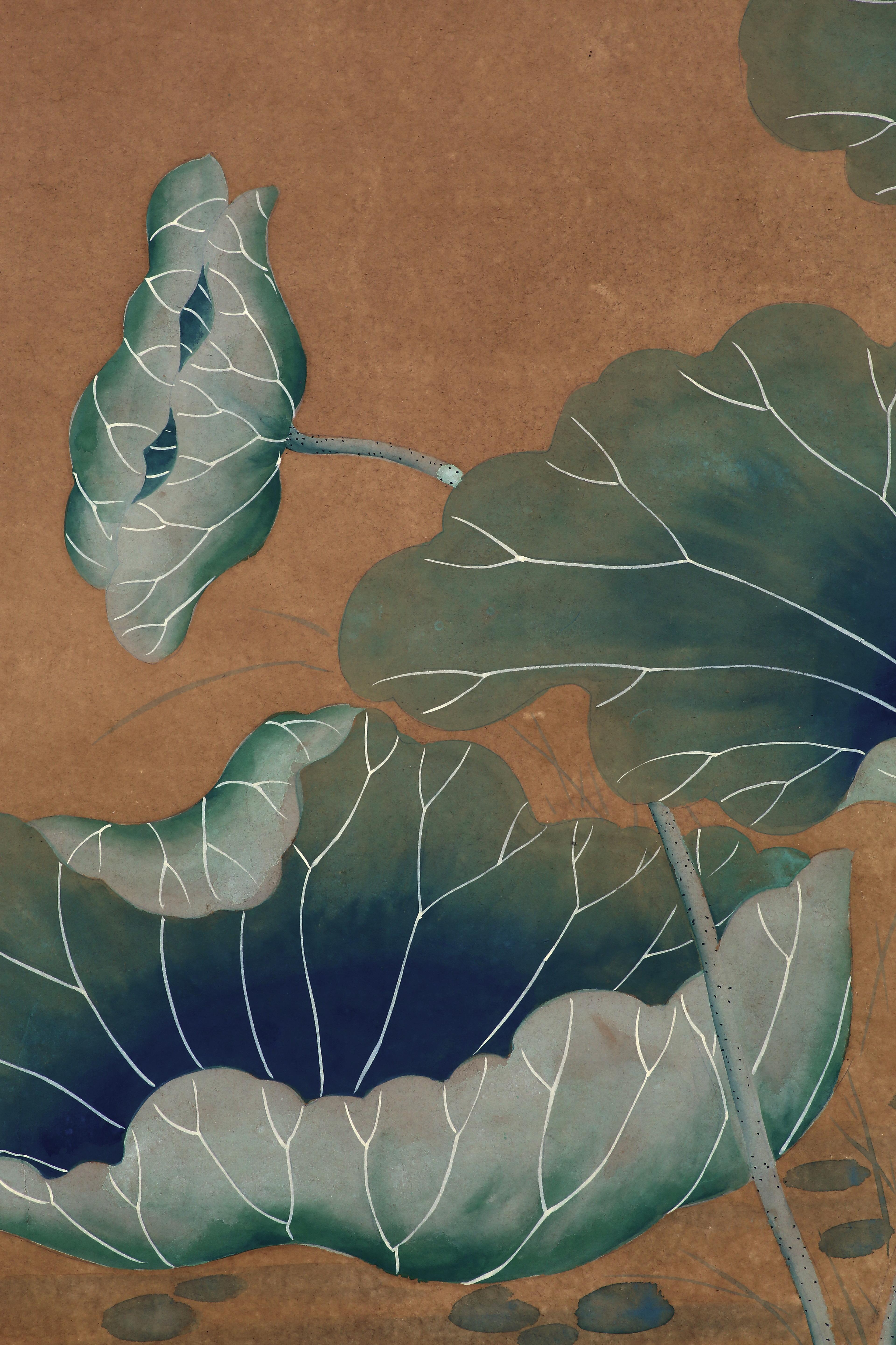Chinoiserie Hand-Painted Wallpaper Panels of Lotus Pond and Mandarin Ducks 2