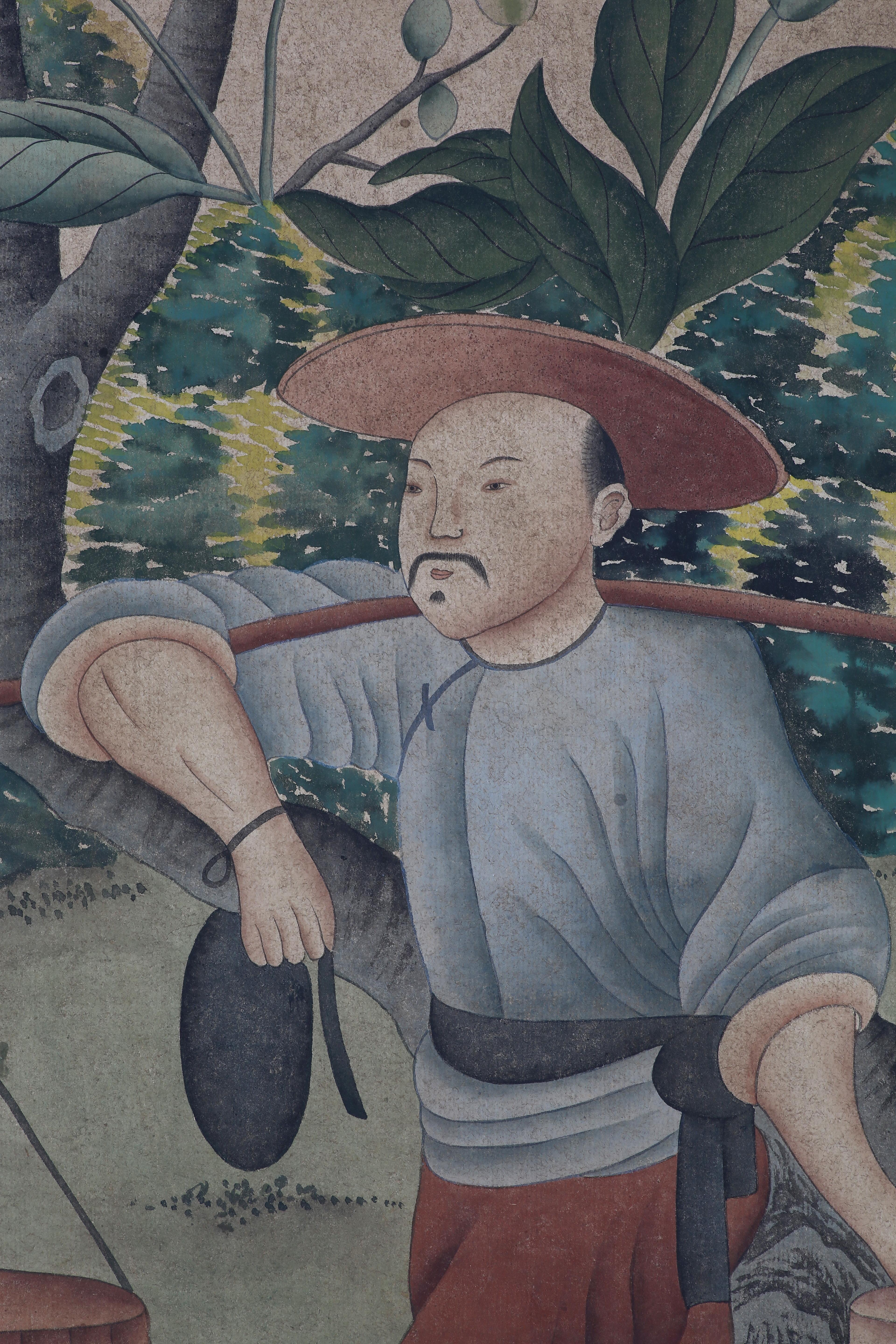 Chinoiserie Hand Painted Wallpaper Panels of People in Garden 4