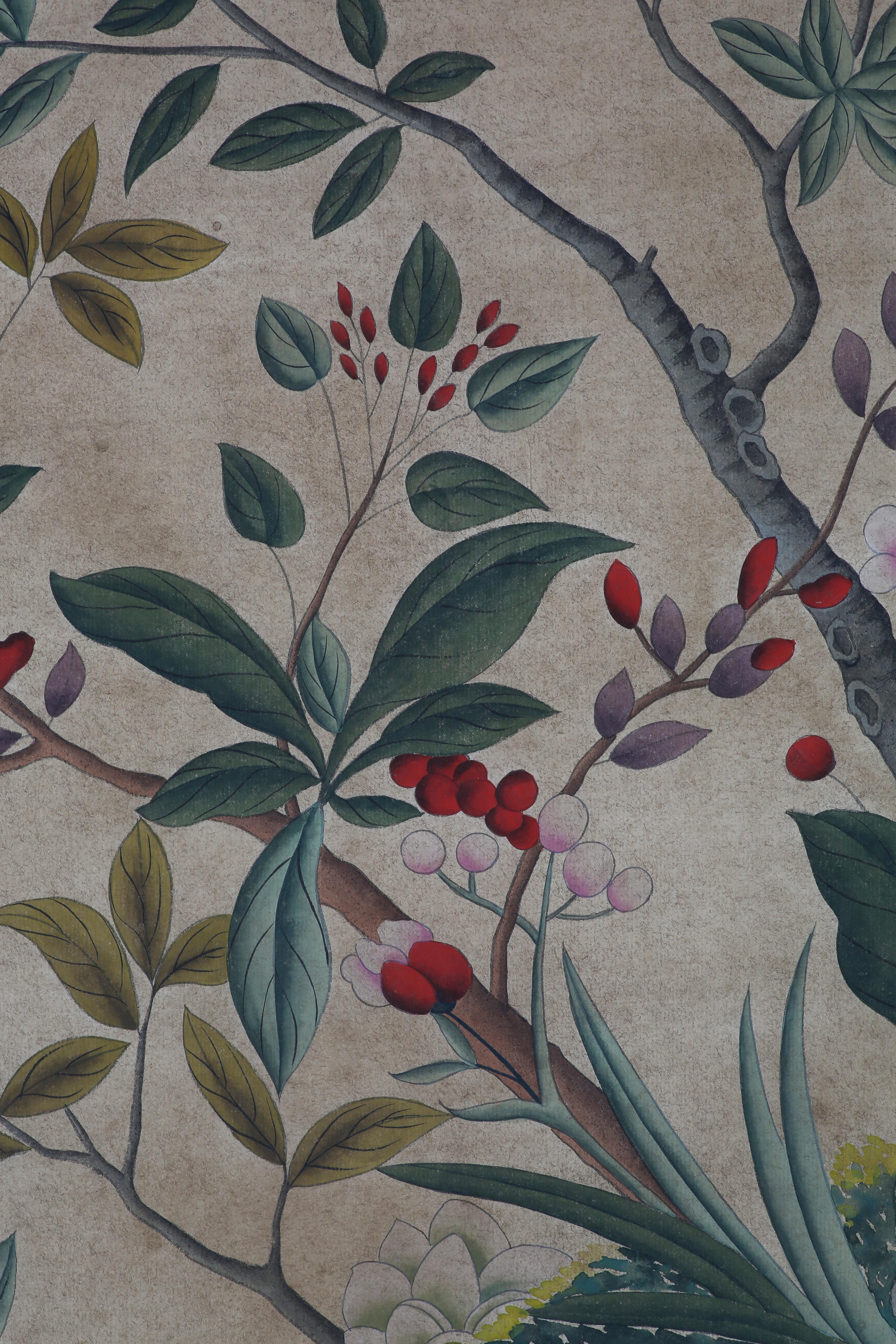 Chinoiserie Hand Painted Wallpaper Panels of People in Garden 5