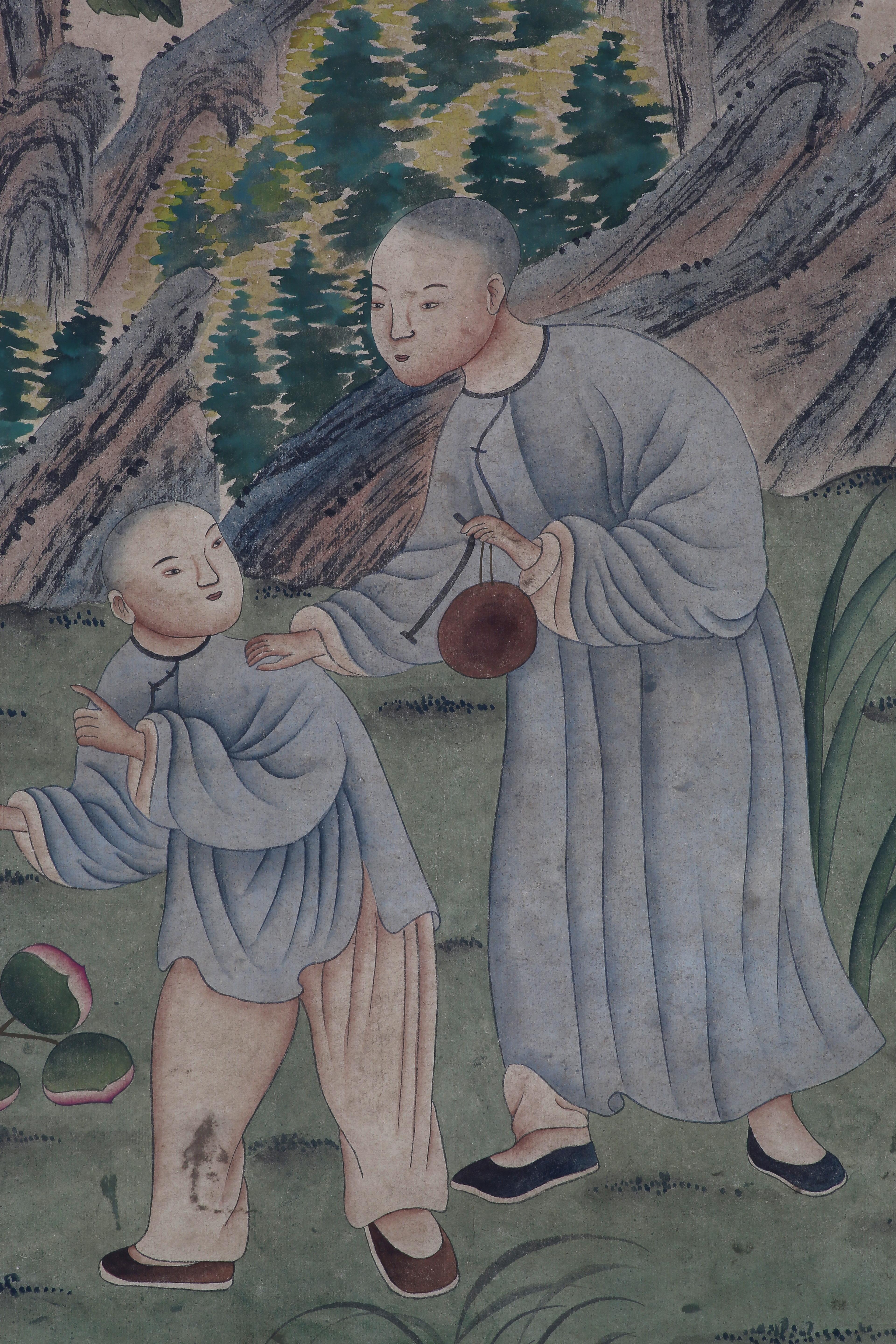 Chinoiserie Hand Painted Wallpaper Panels of People in Garden In New Condition In 10 Chater Road, HK