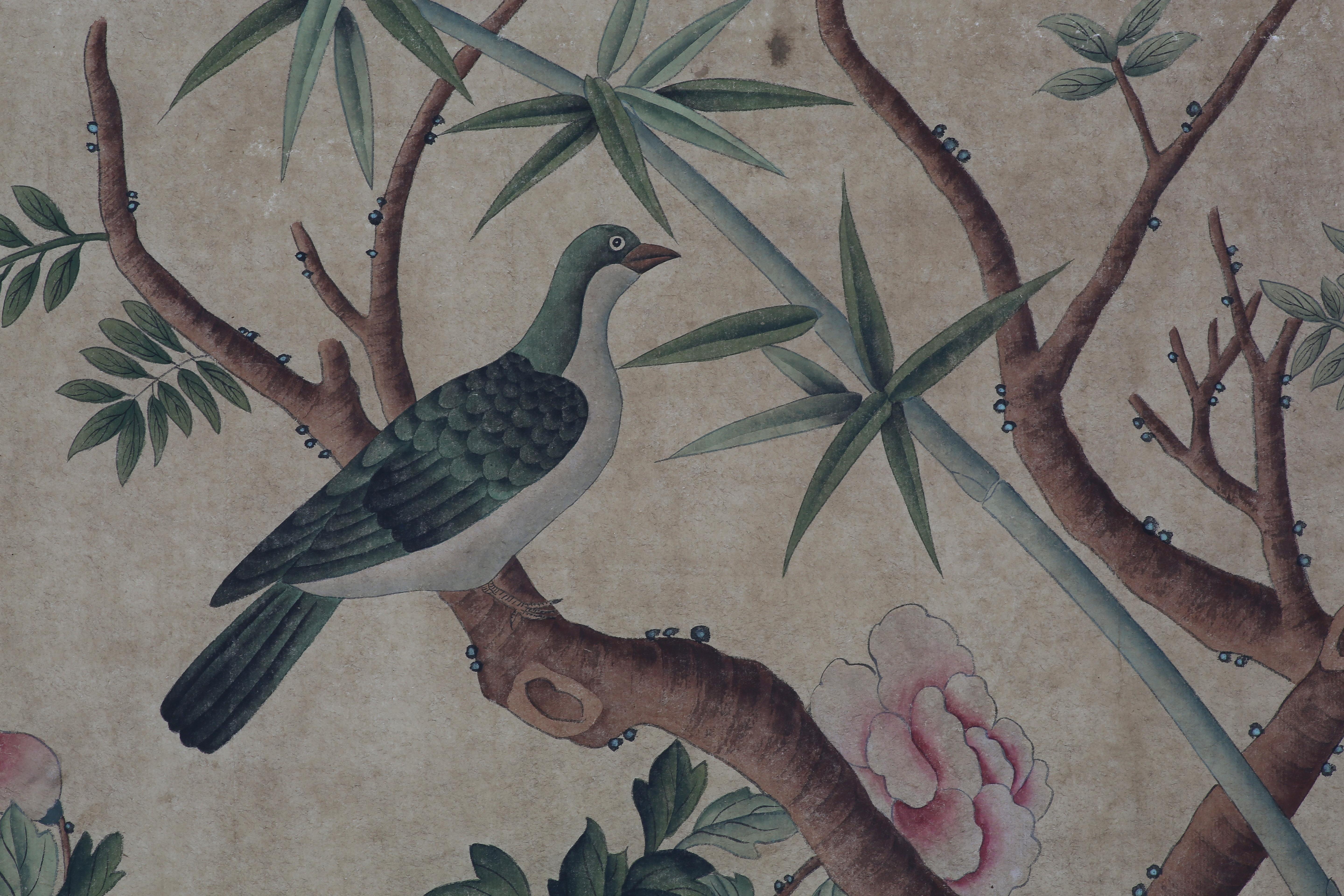 Contemporary Chinoiserie Hand Painted Wallpaper Panels of People in Garden