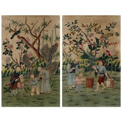 Panneaux de papier peints à la main représentant des personnes dans un jardin