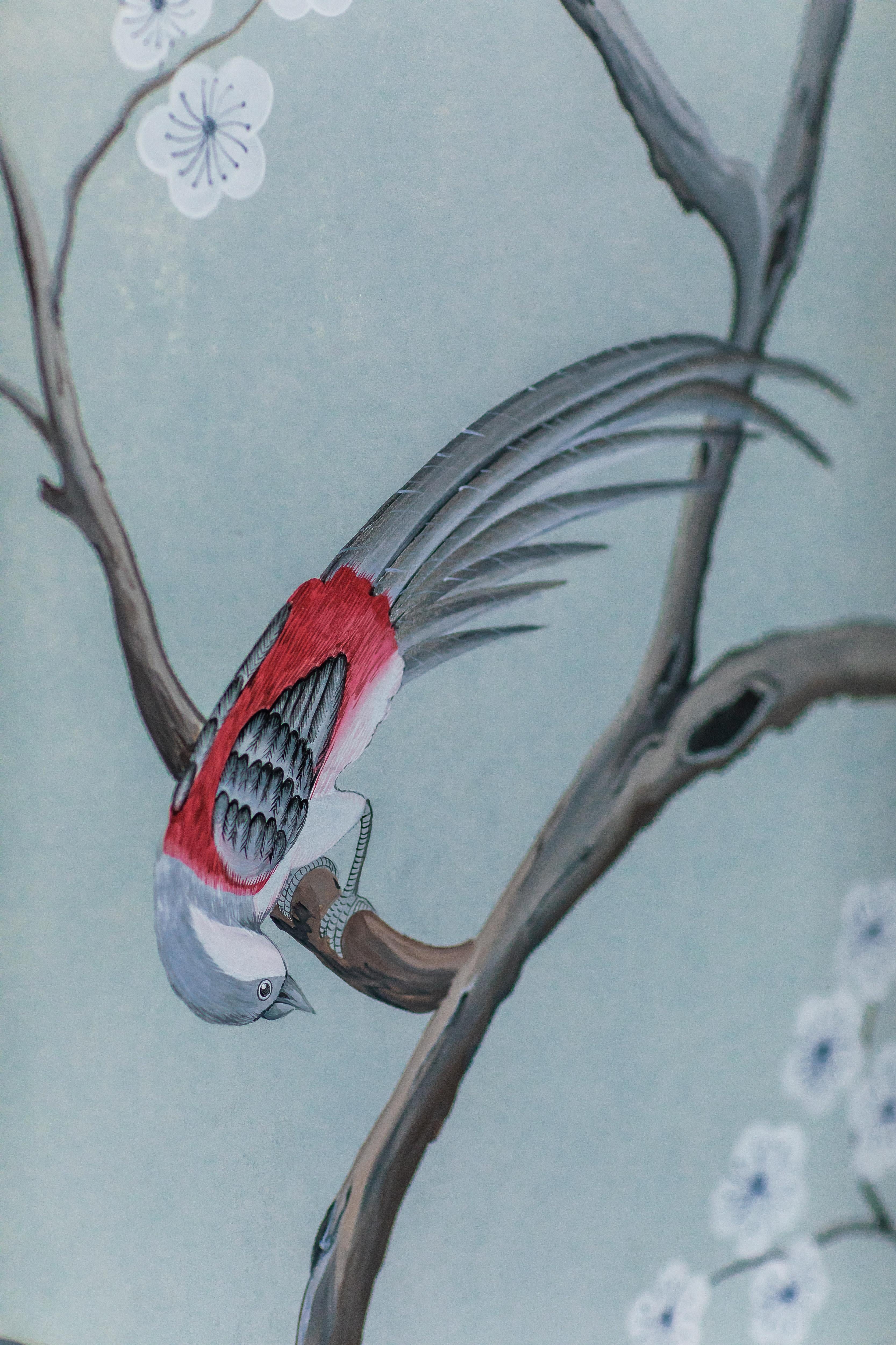 Panneau chinois peint à la main 19ème siècle, conte d'hiver en vente 2