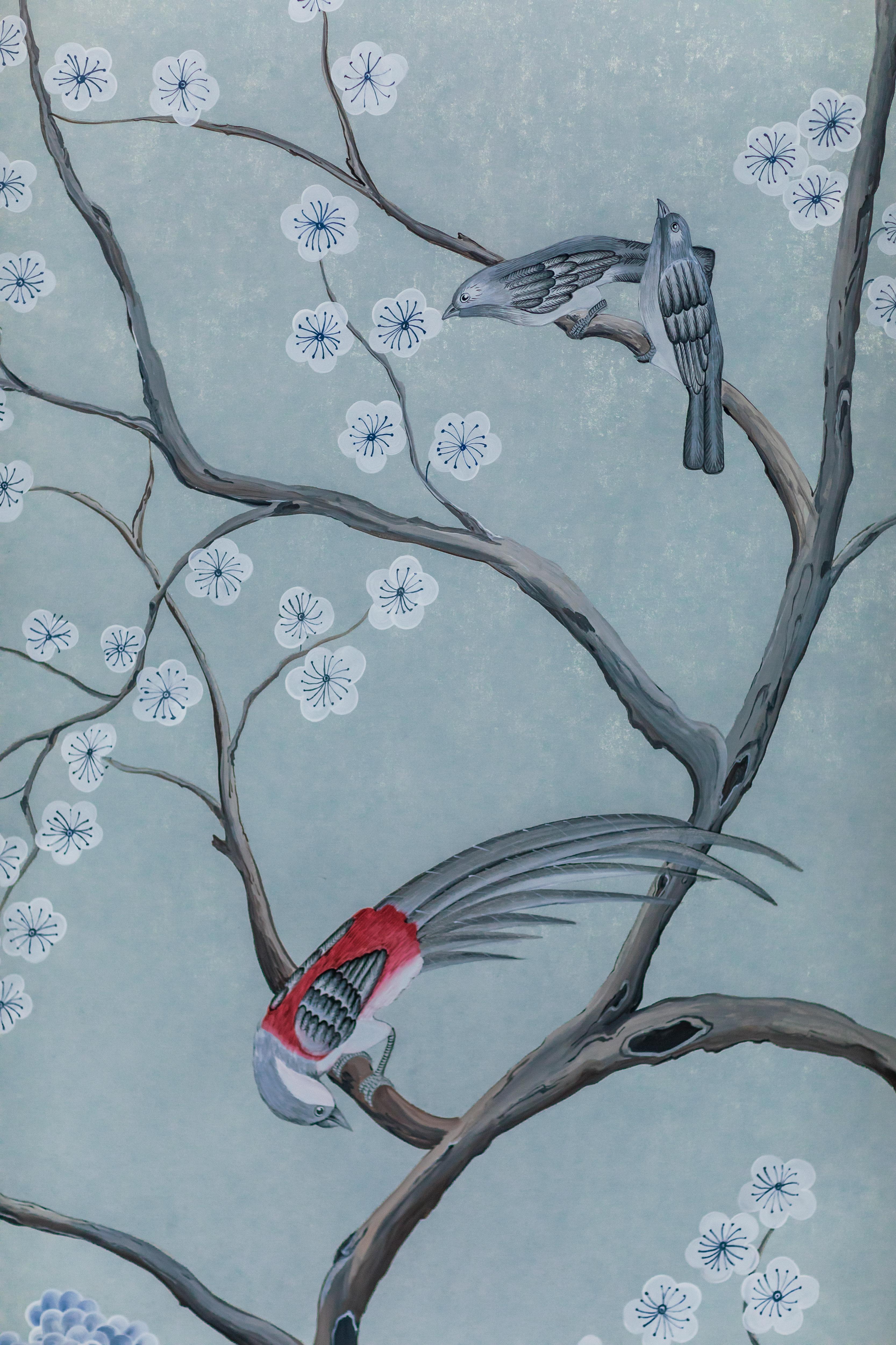 chinoiserie Hand Painted Chinese Panel 19th Century a Winter Tale For Sale 3