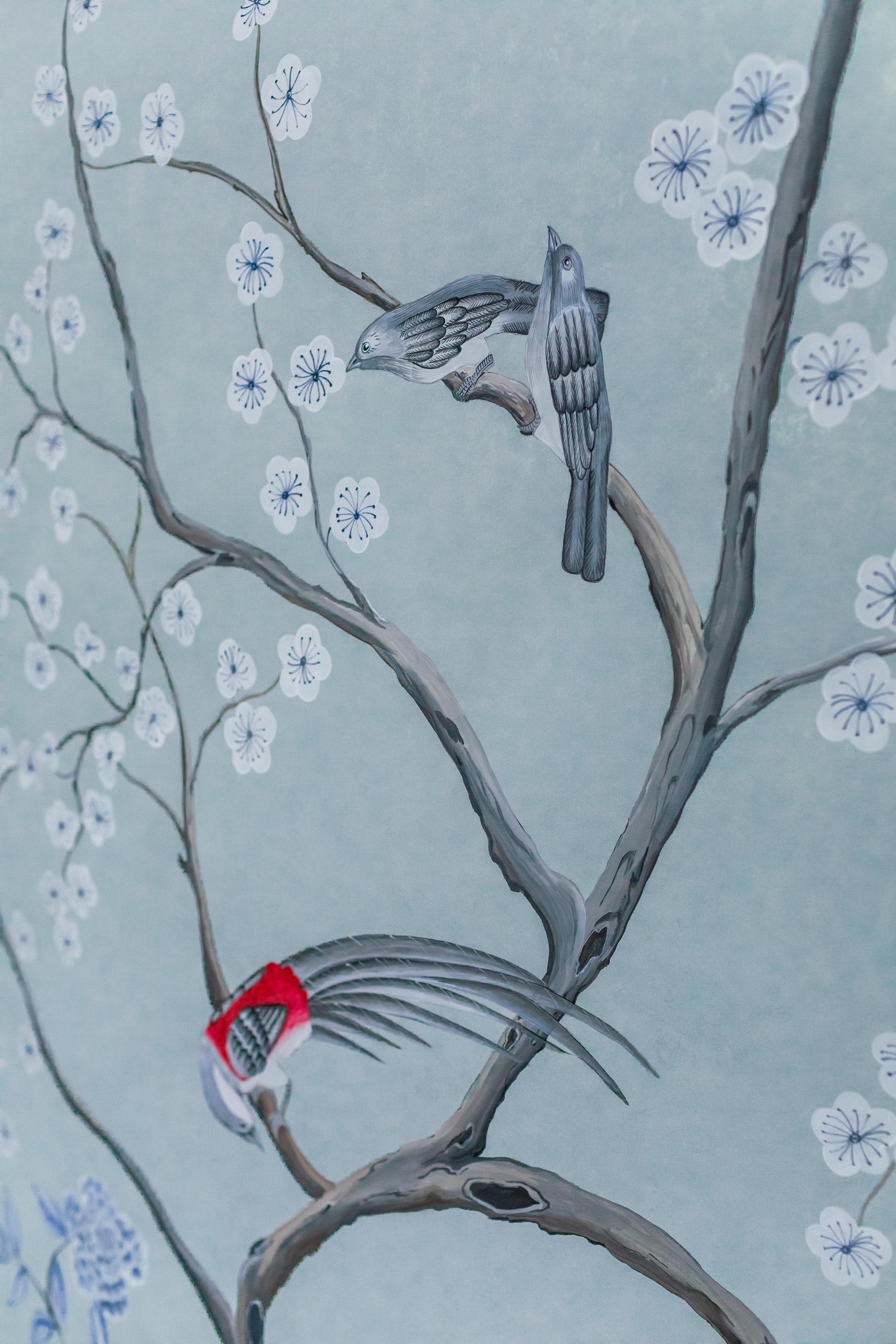 chinoiserie Hand Painted Chinese Panel 19th Century a Winter Tale For Sale 4
