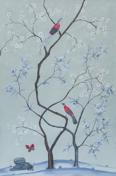 Hand Painted Chinese Wallpaper Chinoiserie Panel 19th Century A Winter Tale