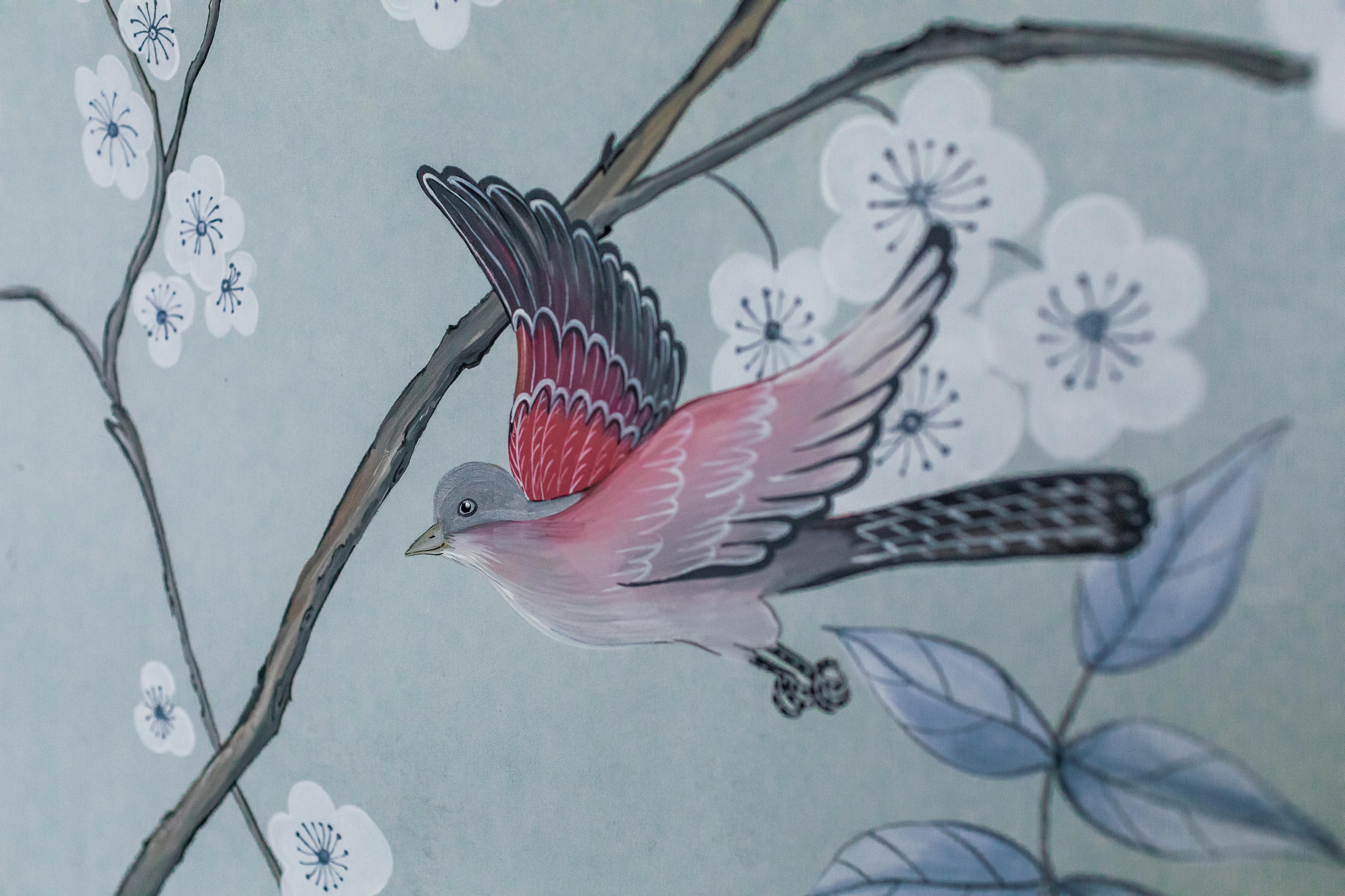Hand-Painted chinoiserie Hand Painted Chinese Panel 19th Century a Winter Tale For Sale
