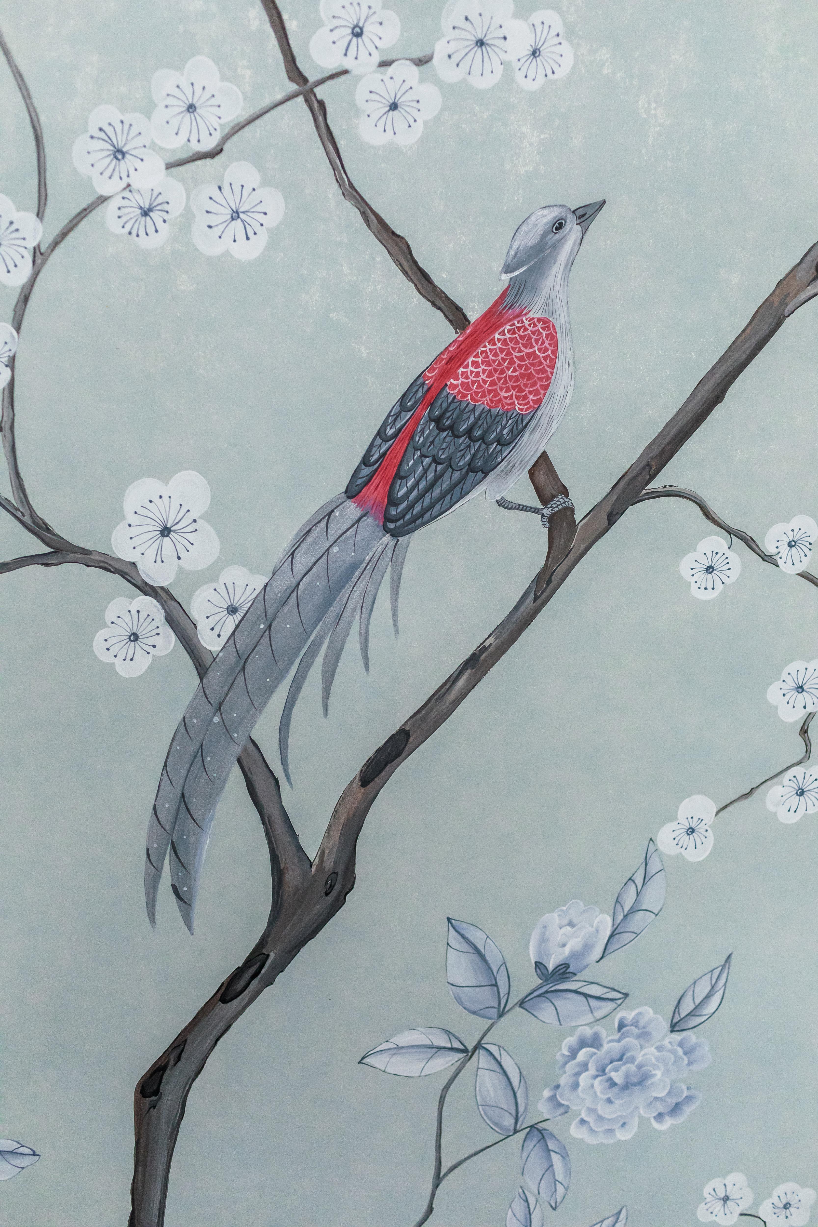 Paper chinoiserie Hand Painted Chinese Panel 19th Century a Winter Tale For Sale