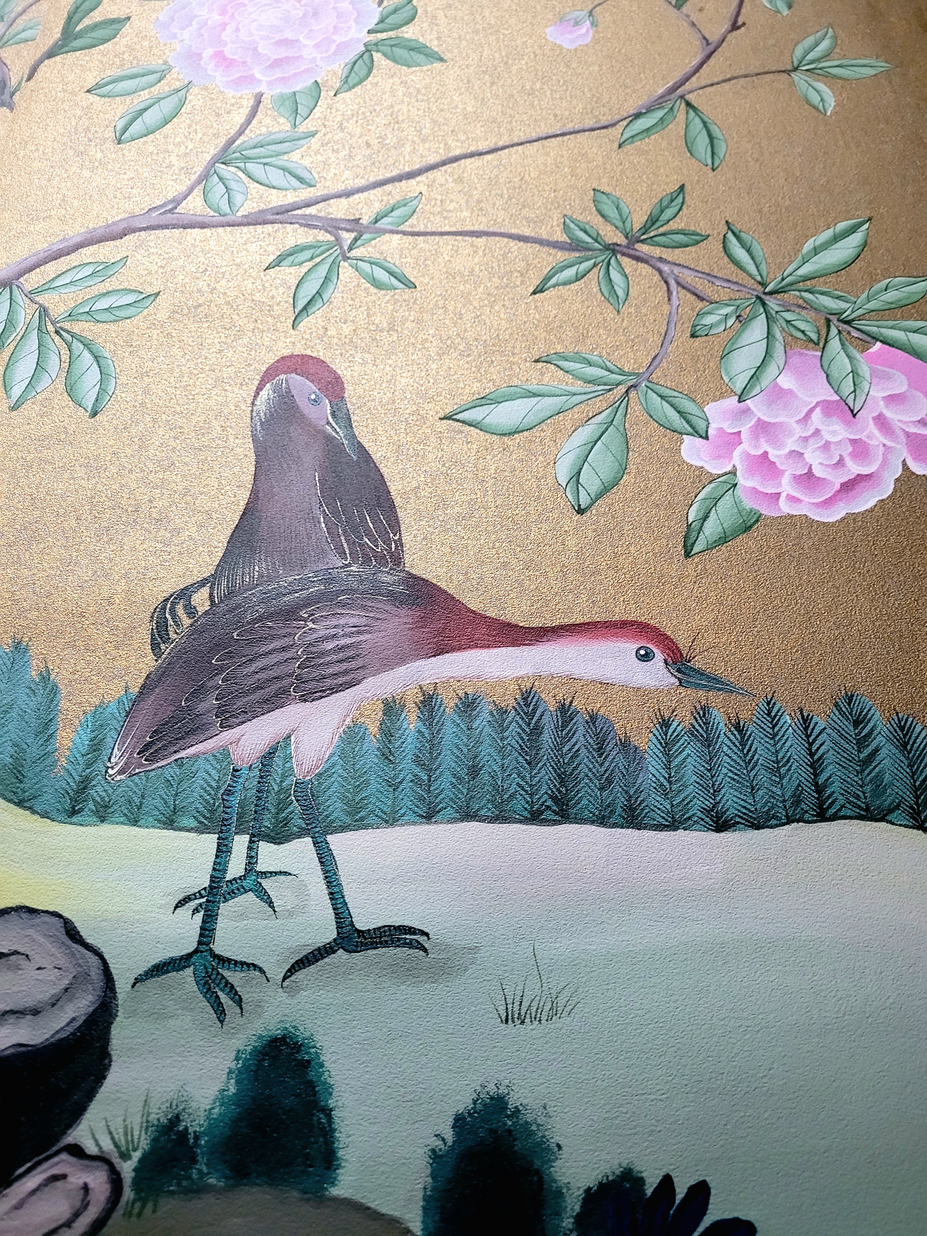 German Chinoiserie Handpainted Chinese Panel 19th Century Charlestone For Sale