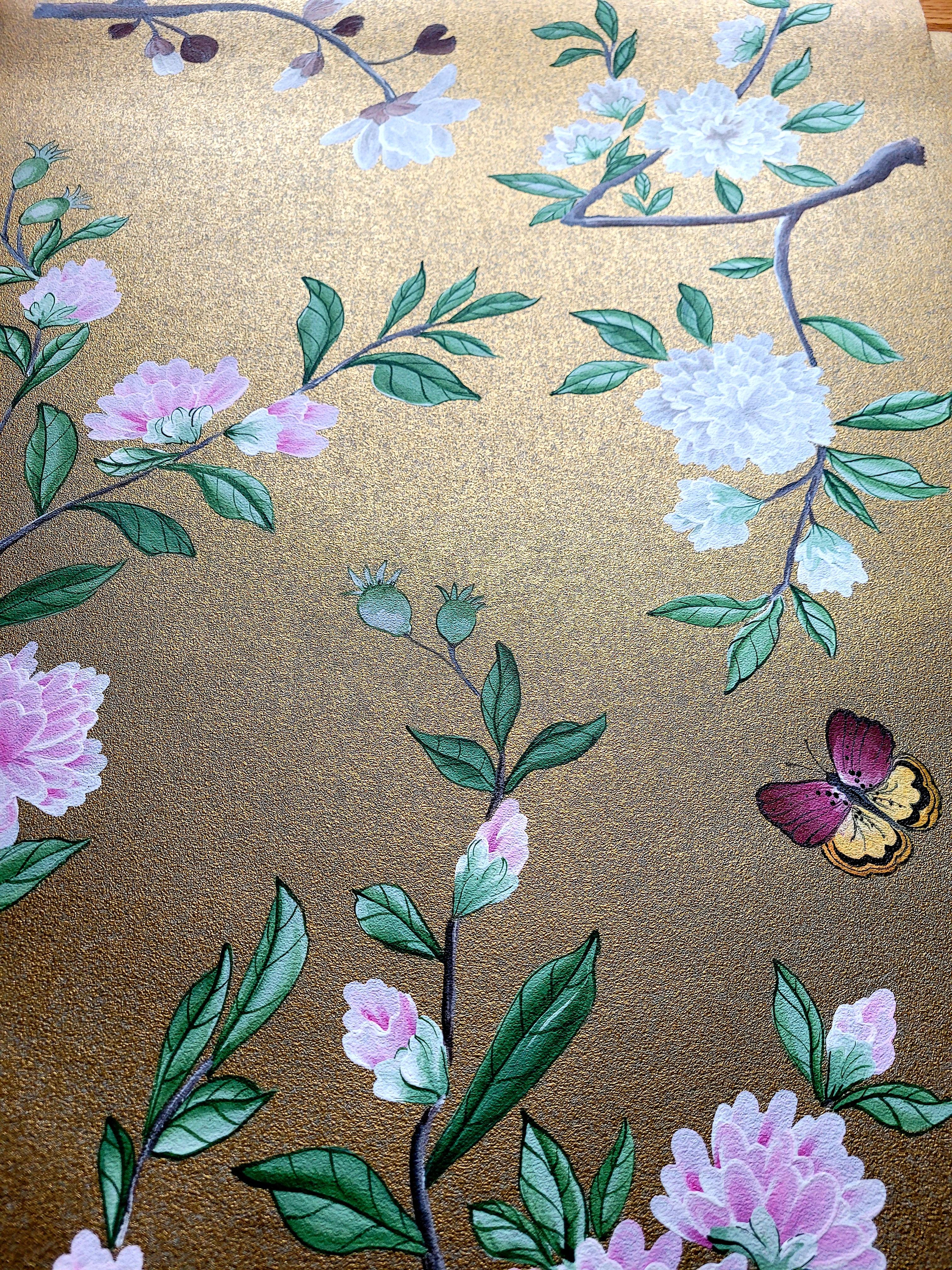 Peint à la main Panneau chinois peint à la main de style Charlestone du 19ème siècle en vente