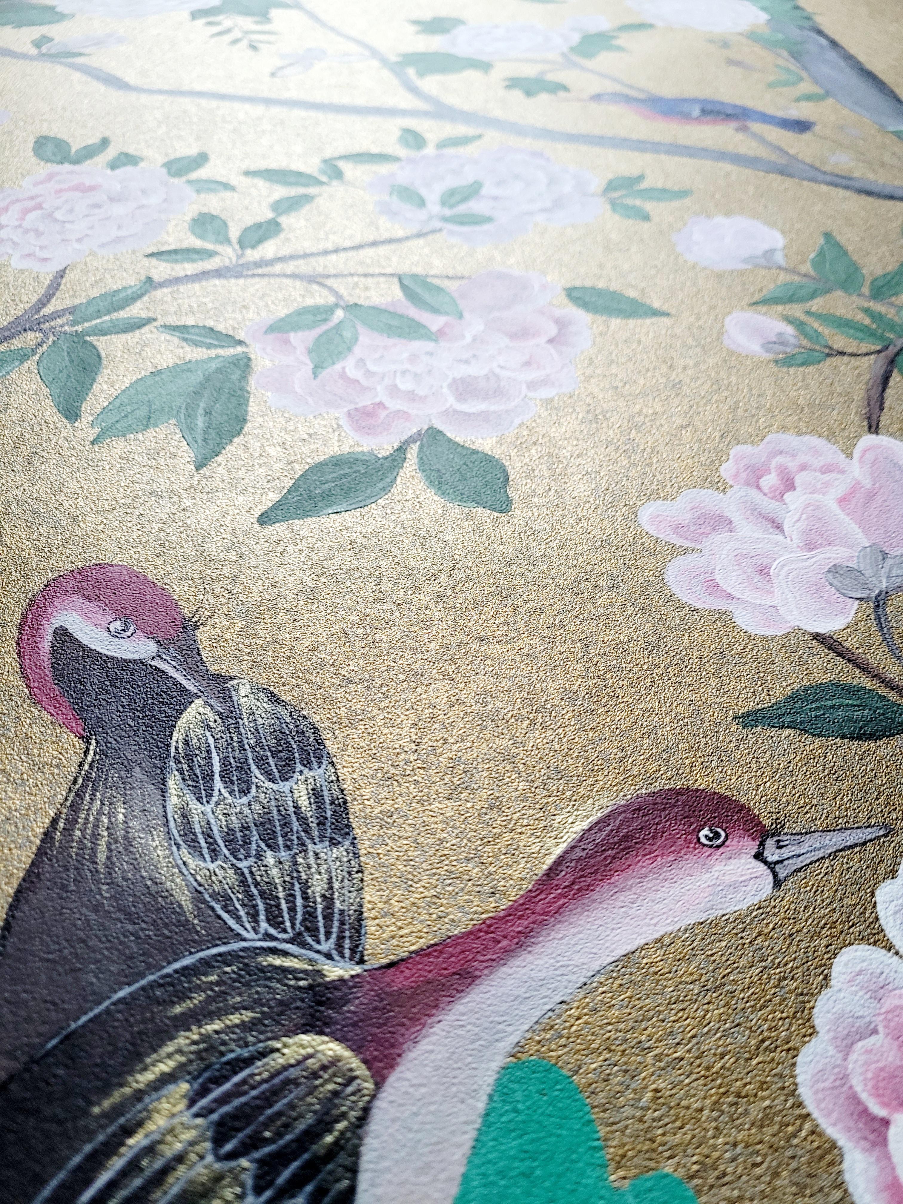 Paper Chinoiserie Handpainted Chinese Panel 19th Century Charlestone For Sale