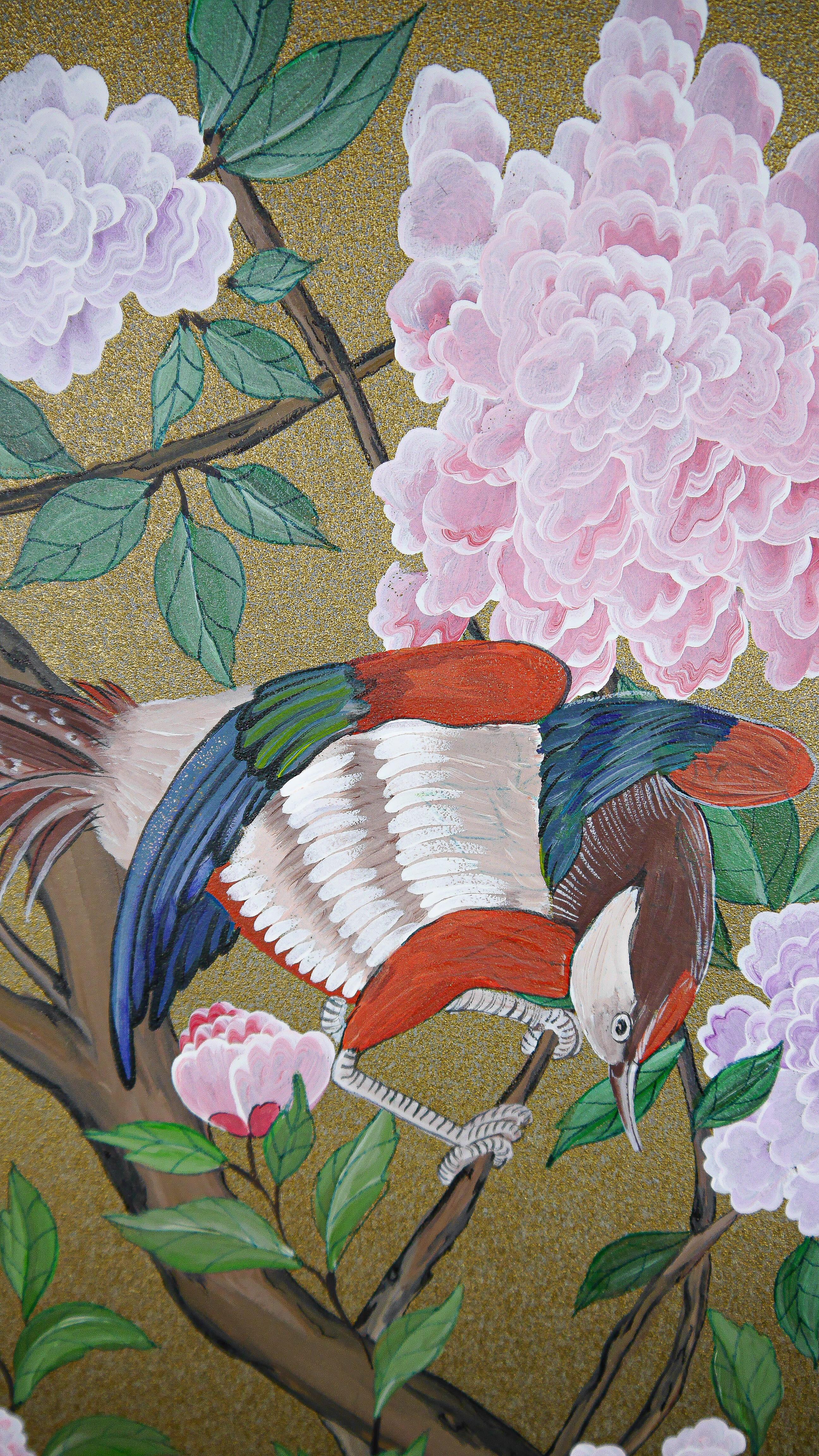 Papier Panneau chinois peint à la main de style Charlestone du 19ème siècle en vente