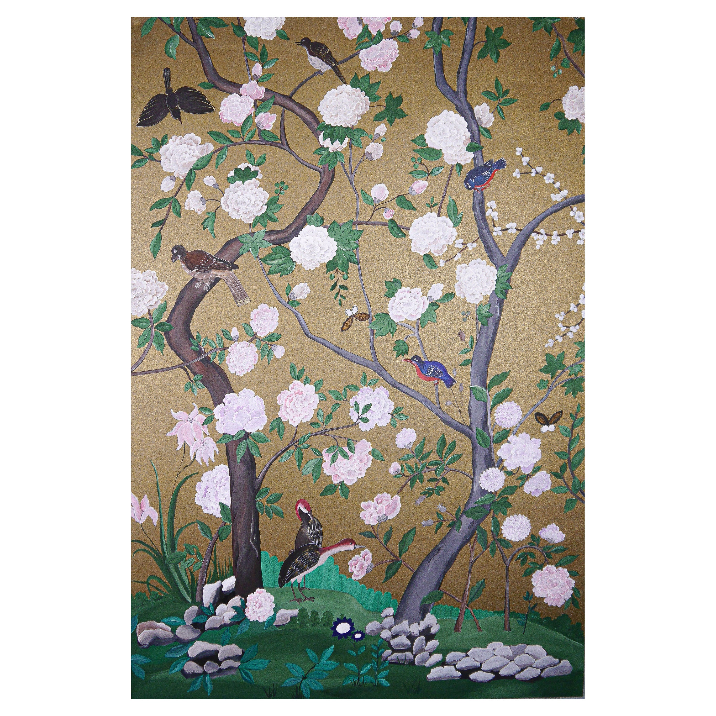 Chinoiserie Handpainted Chinese Panel 19th Century Charlestone For Sale