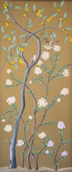Handpainted Chinese Wallpaper Chinoiserie Enchanted Peacock Garden 19th Century