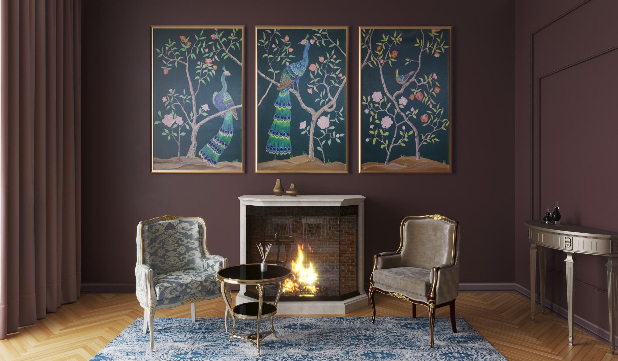 Handbemalte chinesische Chinoiserie-Tapete, Pfauengarten-Tapete, 19. Jahrhundert im Angebot 5