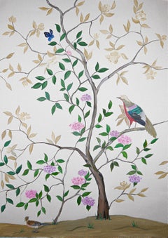 Chinese Wallpaper Handpainted Panel Chinoiserie 19th Century Temple Newsam