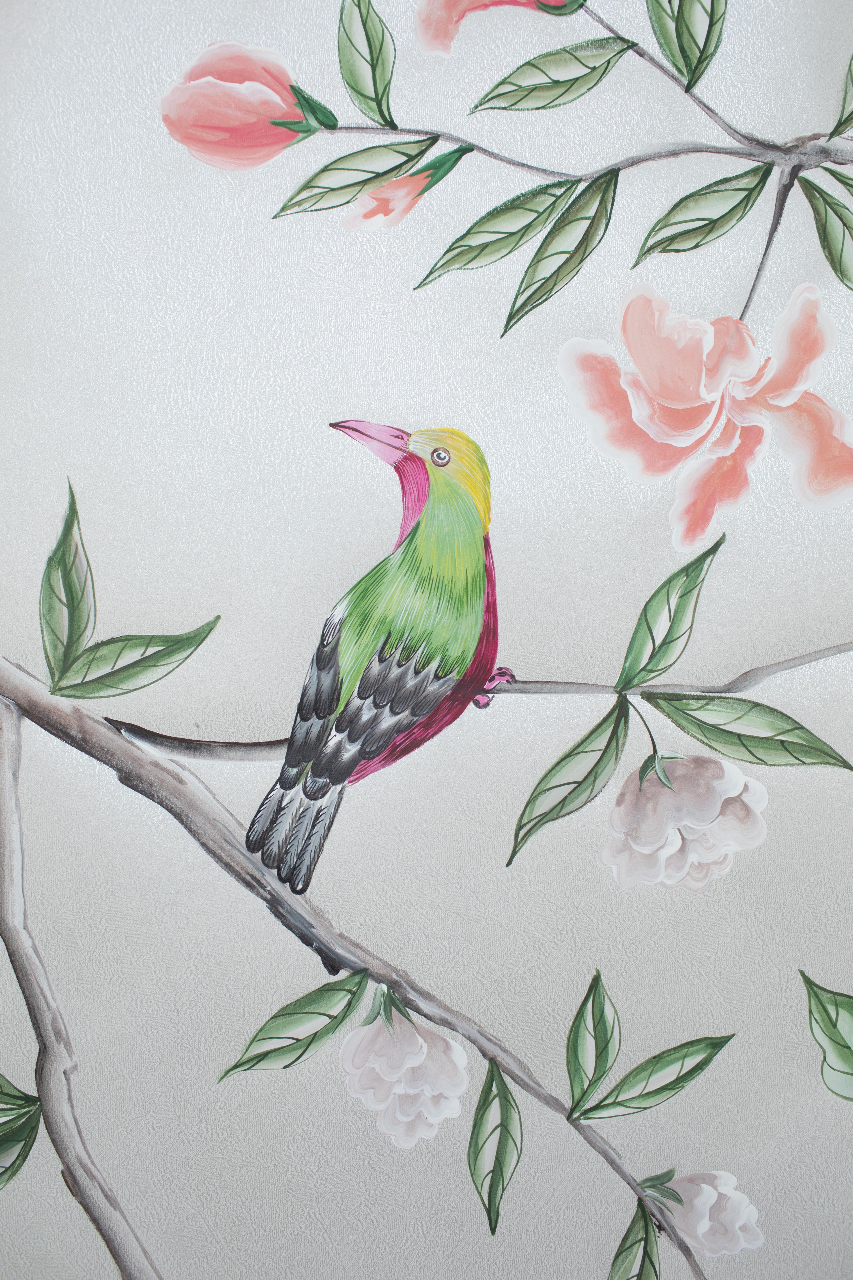 Contemporary chinoiserie hand painted Chinese Wallpaper Berkeley 19th Century Original For Sale