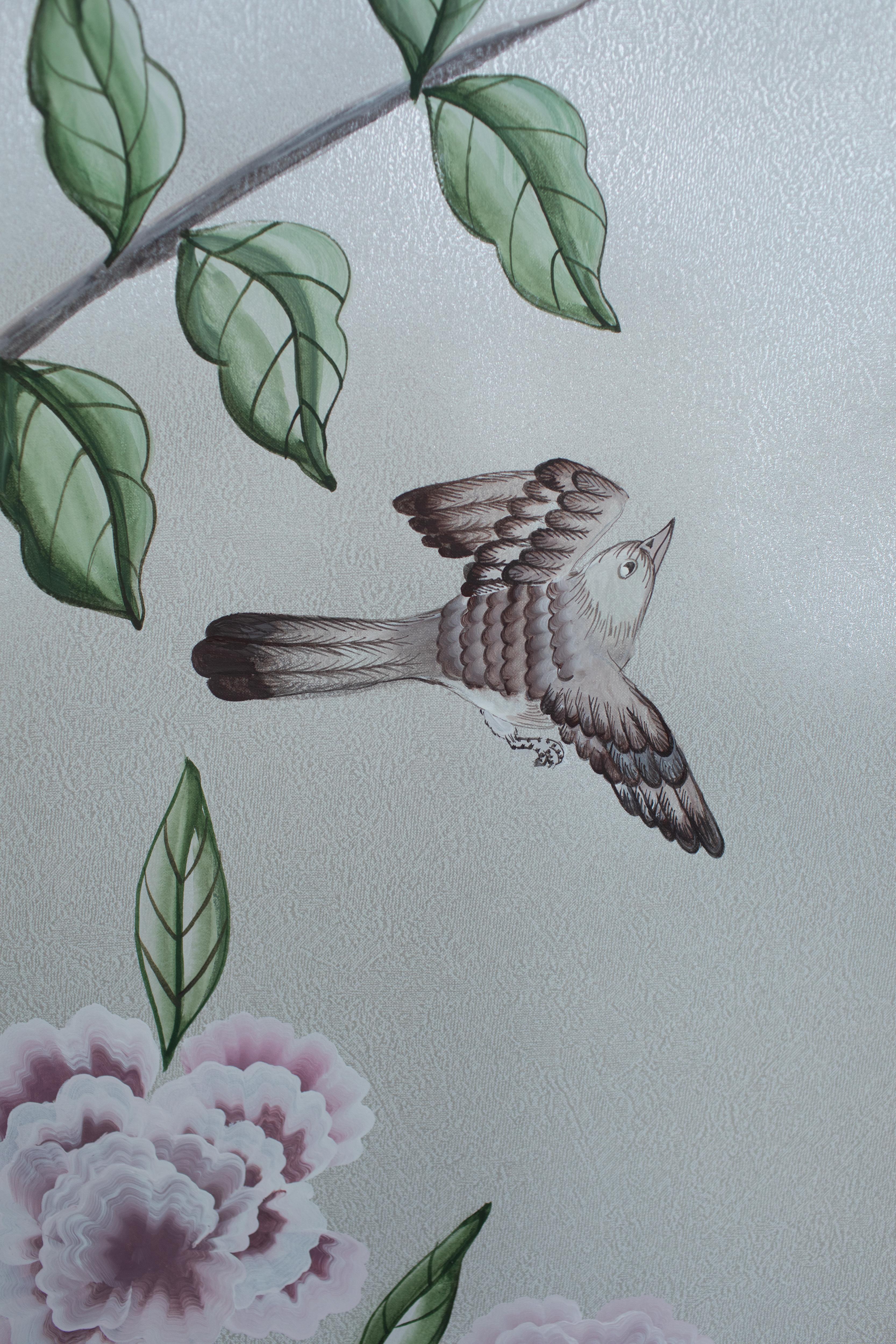 Chinese Wallpaper Handpainted Berkeley 19th Century Reproduction Chinoiserie For Sale 2