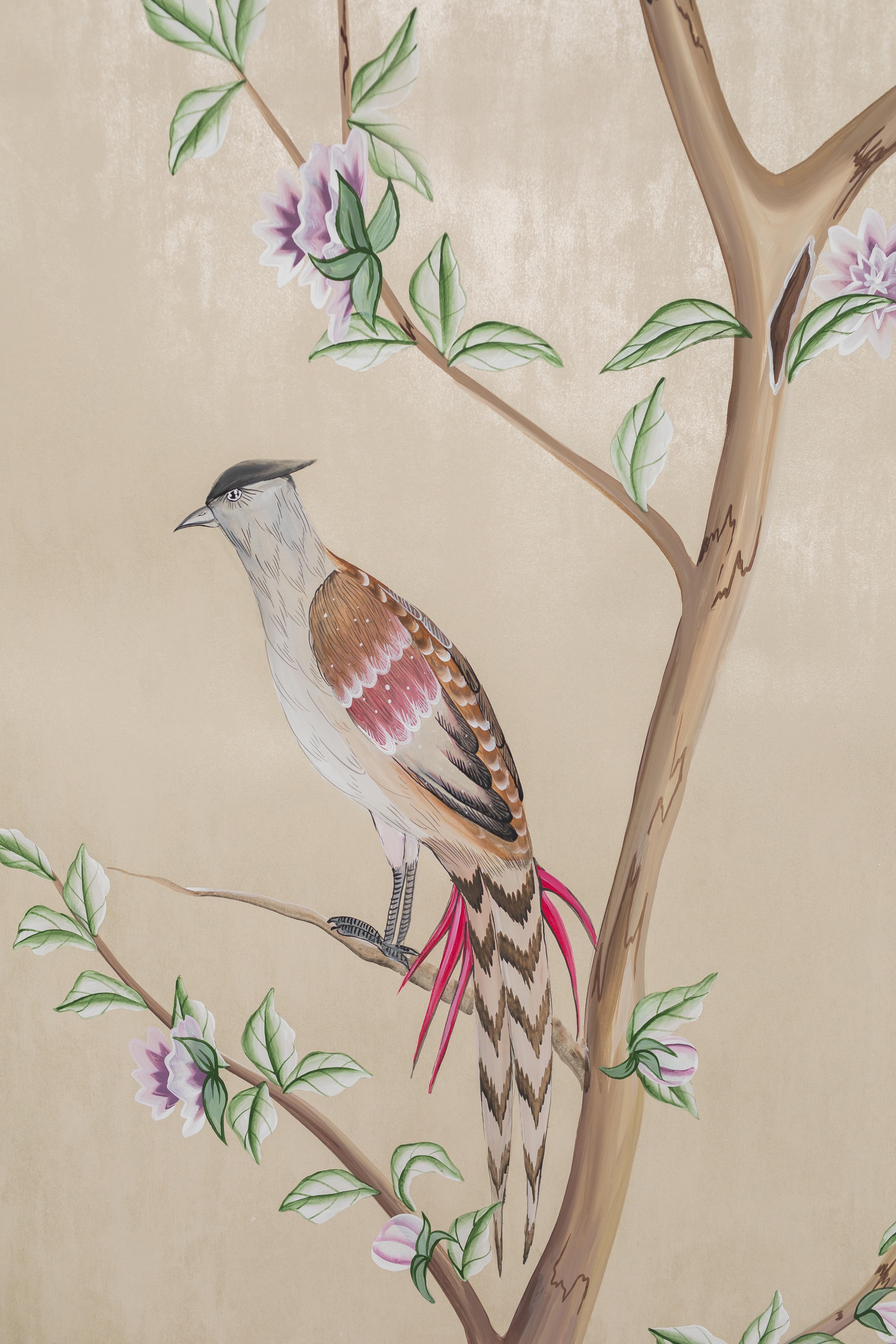 German Chinoiserie Handpainted Chinese Wallpaper Bridgerton Tribute to Danbury For Sale