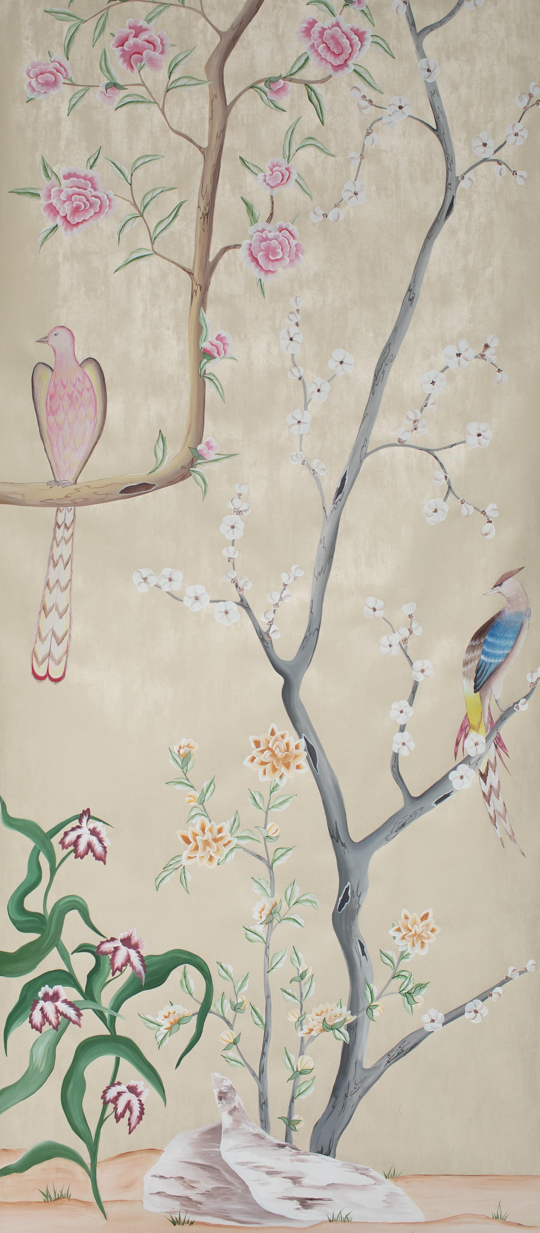 Hand-Painted Chinoiserie Handpainted Chinese Wallpaper Bridgerton Tribute to Danbury For Sale