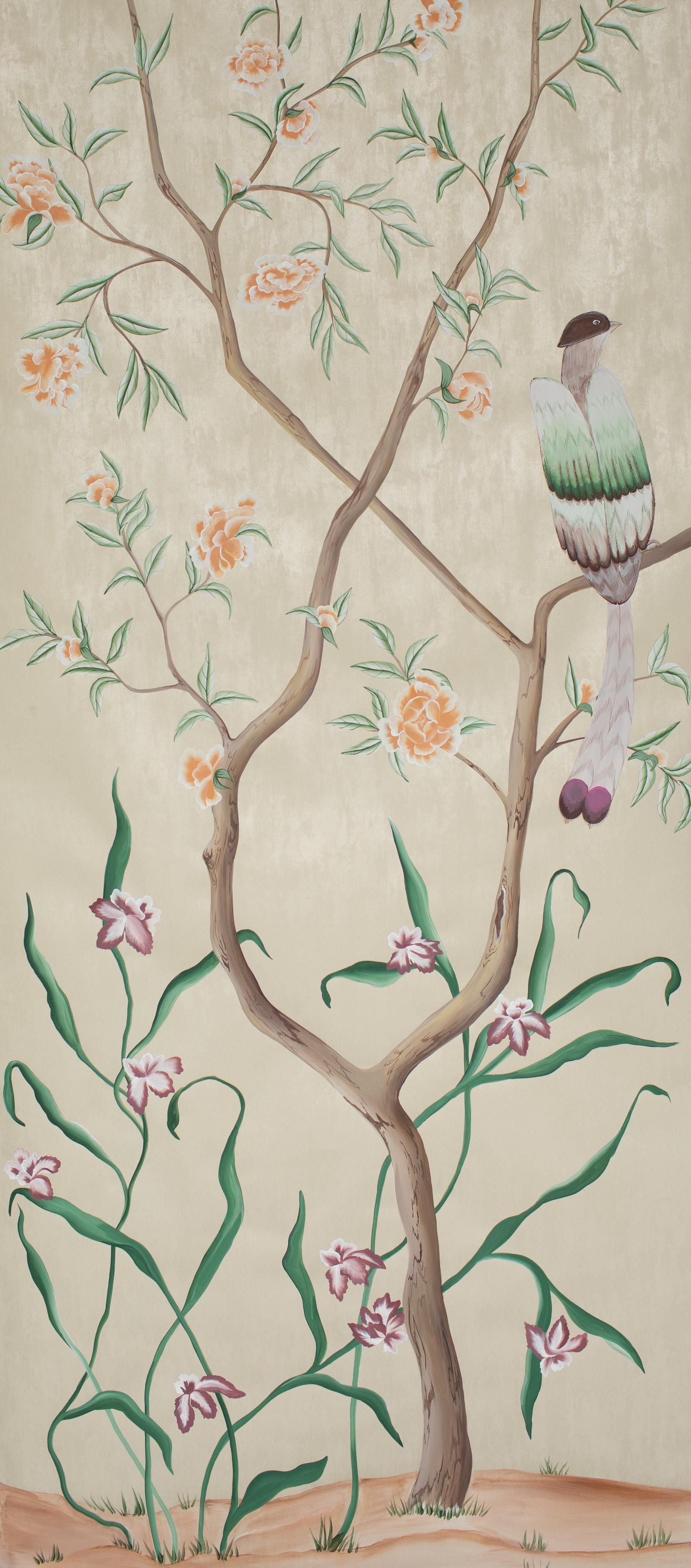 Contemporary Chinoiserie Handpainted Chinese Wallpaper Bridgerton Tribute to Danbury For Sale