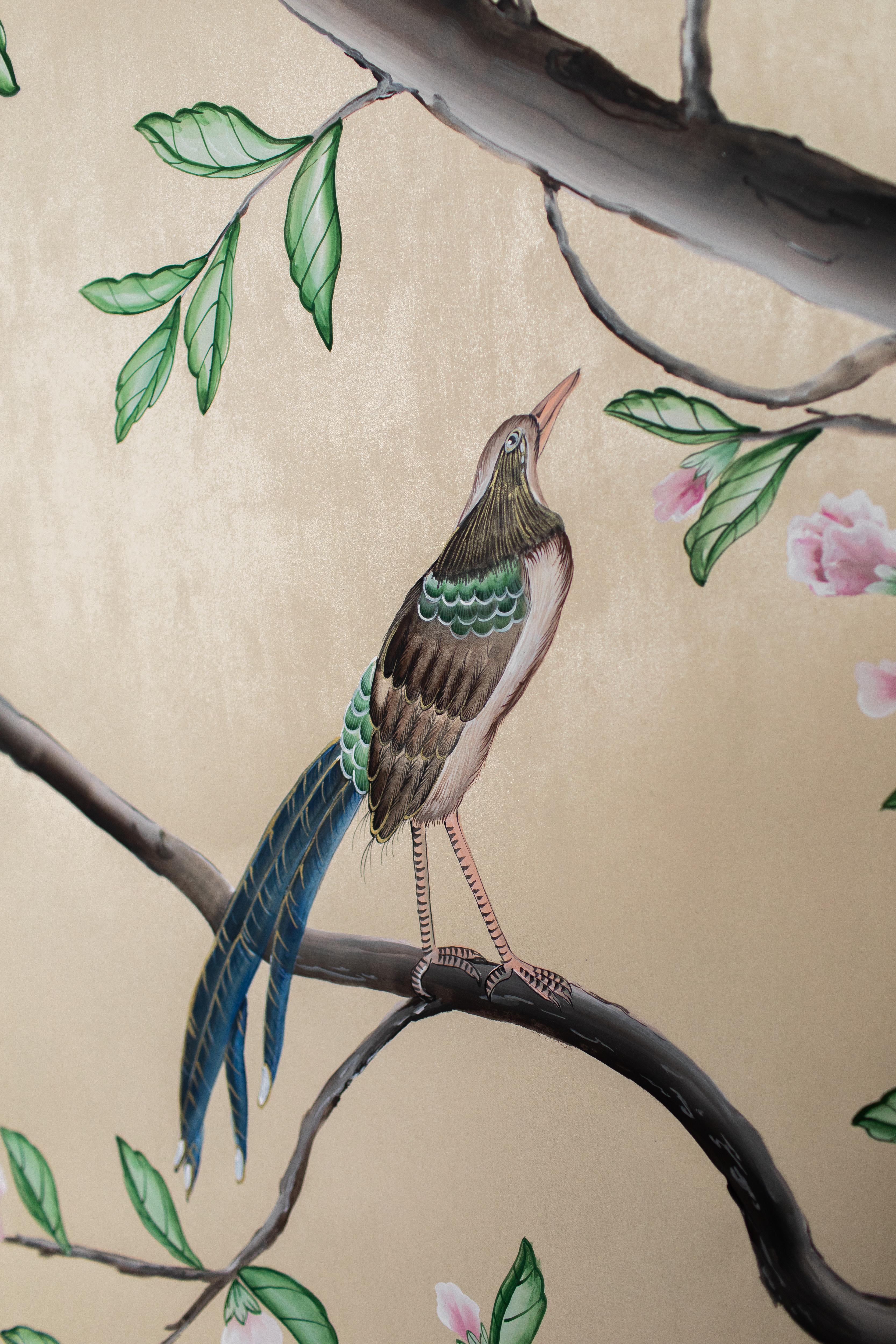chinoiserie hand painted Chinese Wallpaper Hellbrunn 19th Century Original For Sale 2