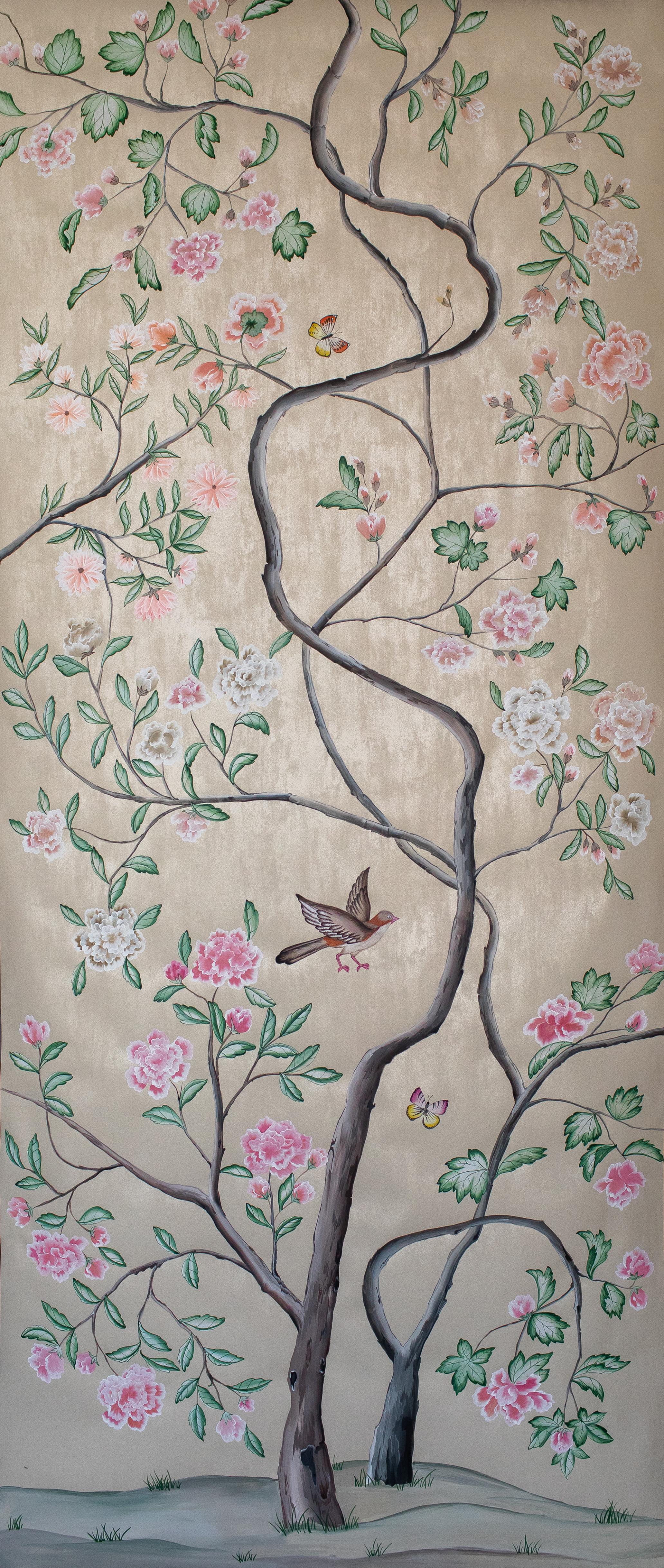 Chinoiserie chinoiserie hand painted Chinese Wallpaper Hellbrunn 19th Century Original For Sale
