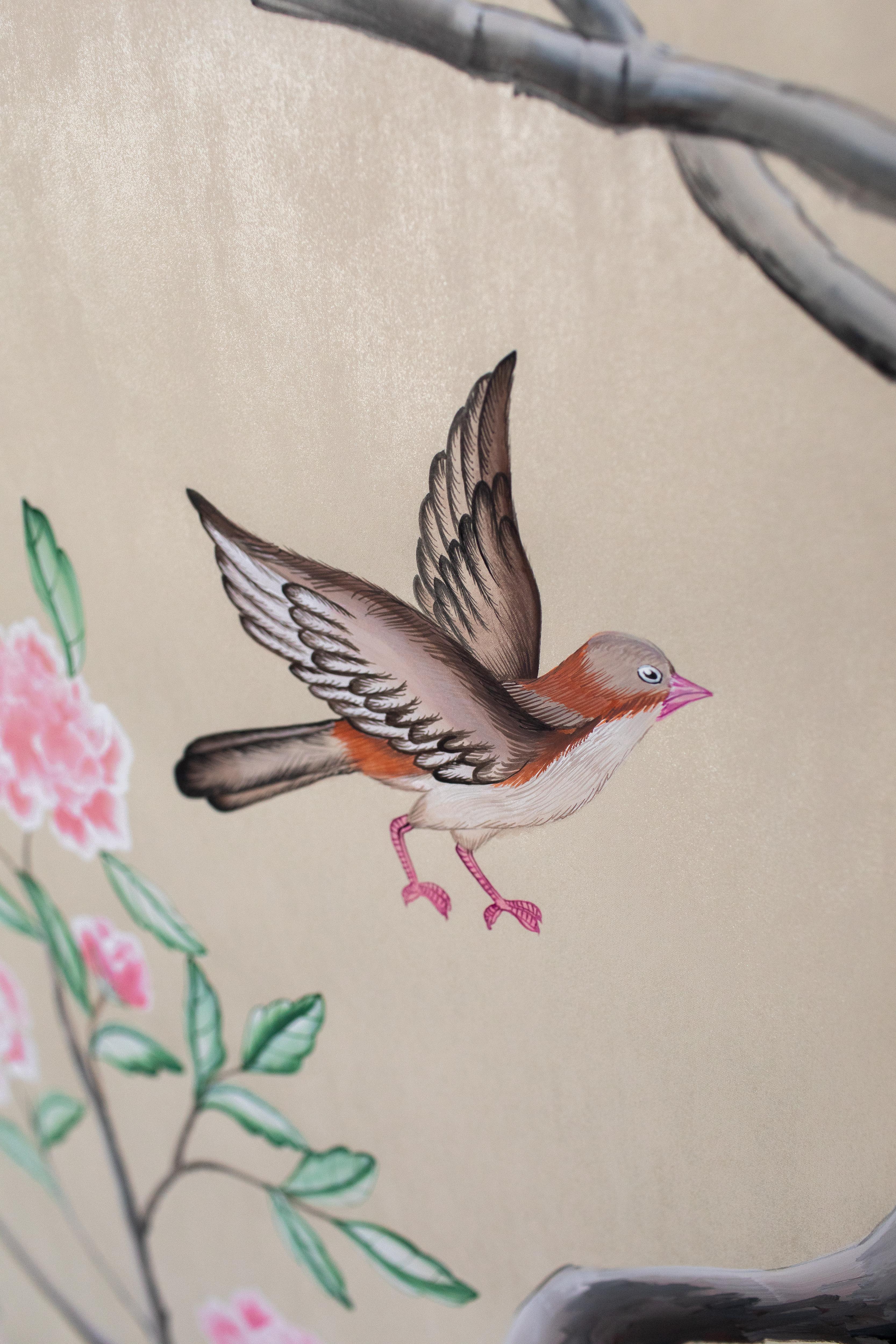 German chinoiserie hand painted Chinese Wallpaper Hellbrunn 19th Century Original For Sale