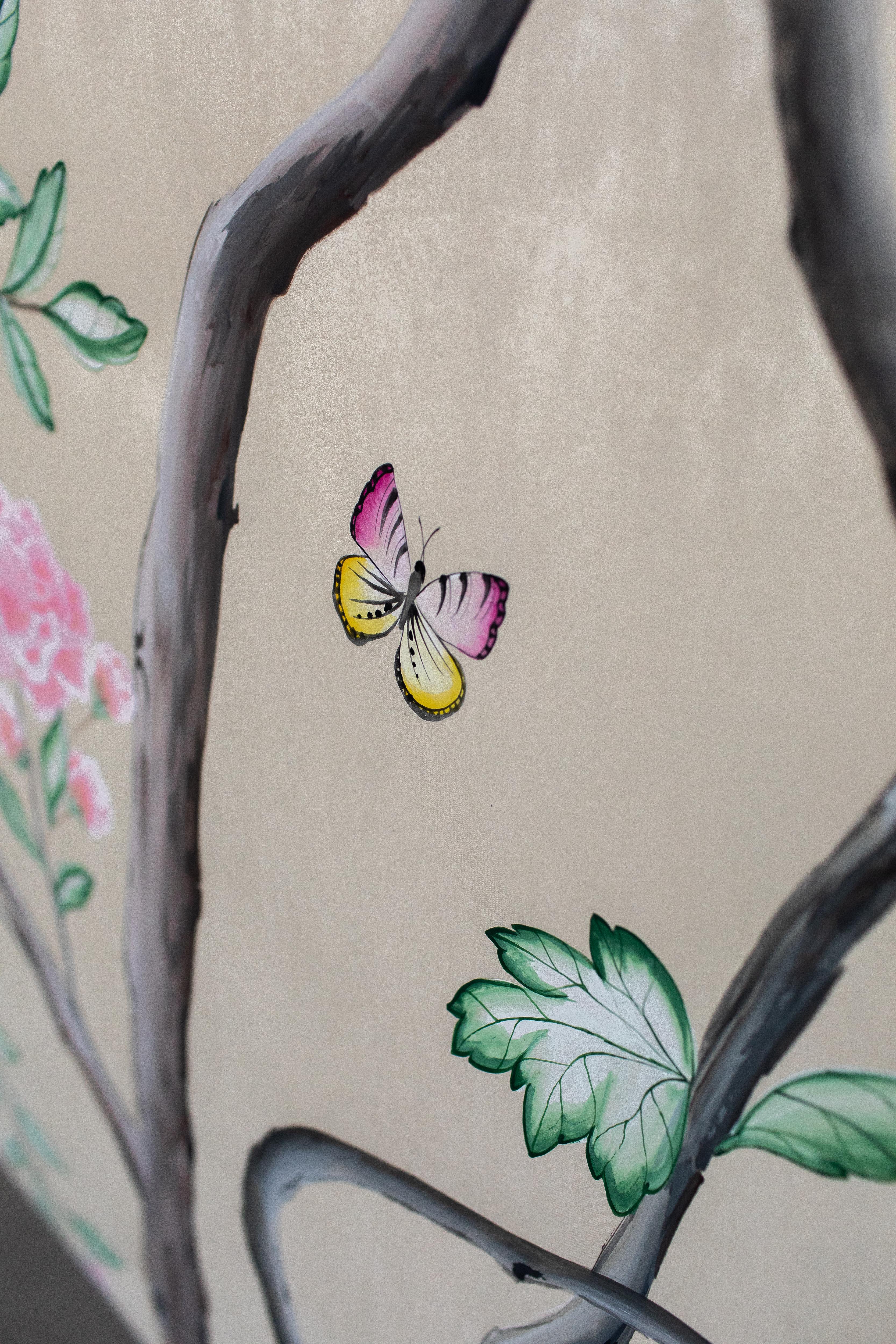 Hand-Painted chinoiserie hand painted Chinese Wallpaper Hellbrunn 19th Century Original For Sale