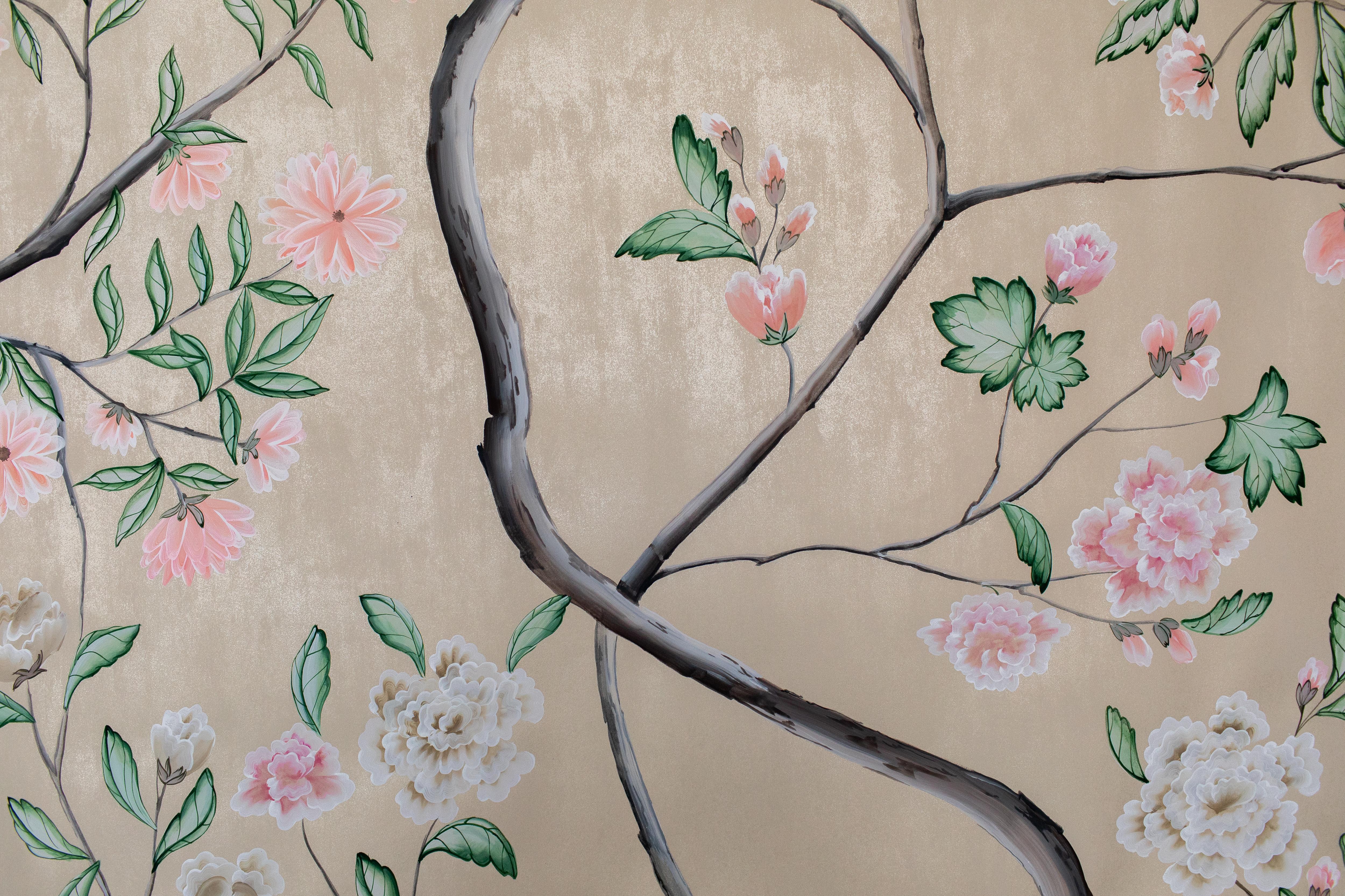 chinoiserie hand painted Chinese Wallpaper Hellbrunn 19th Century Original In New Condition For Sale In Lahnstein, DE