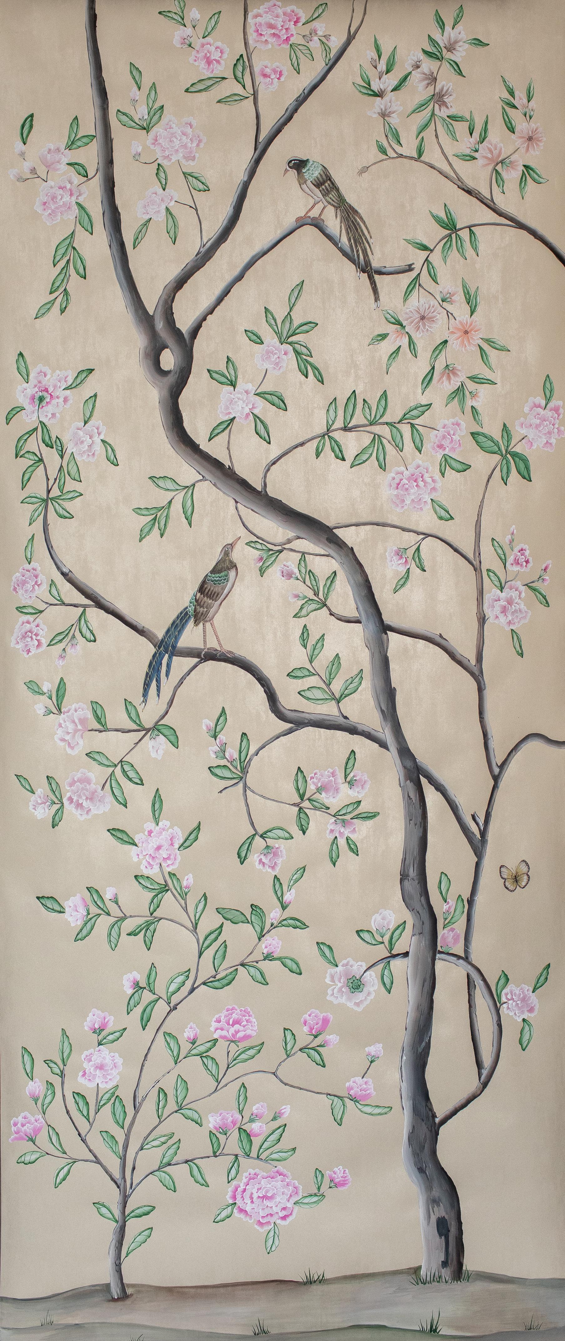 chinoiserie hand painted Chinese Wallpaper Hellbrunn 19th Century Original For Sale 1