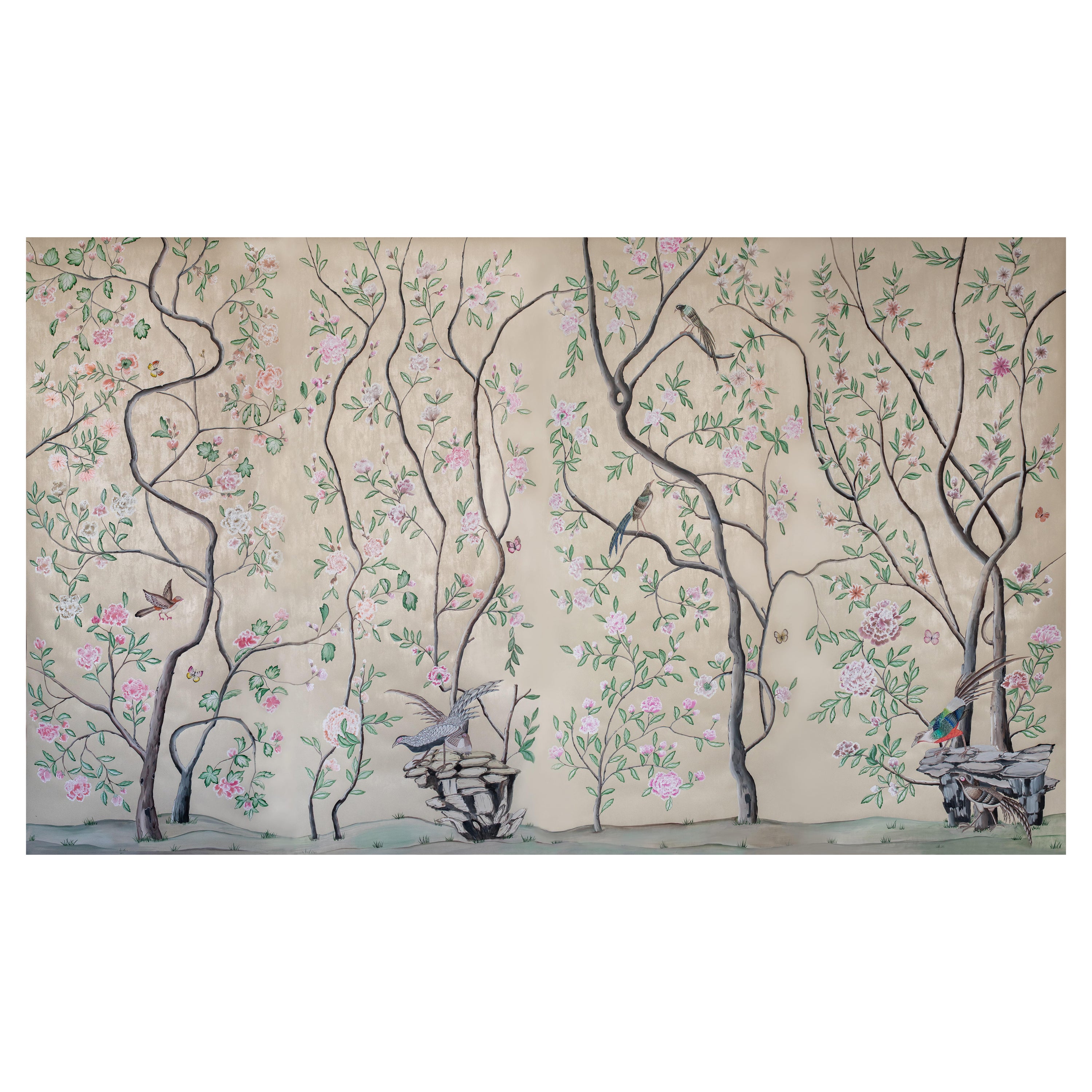 Chinoiserie Handpainted Chinese Wallpaper Hellbrunn 19th Century Original For Sale