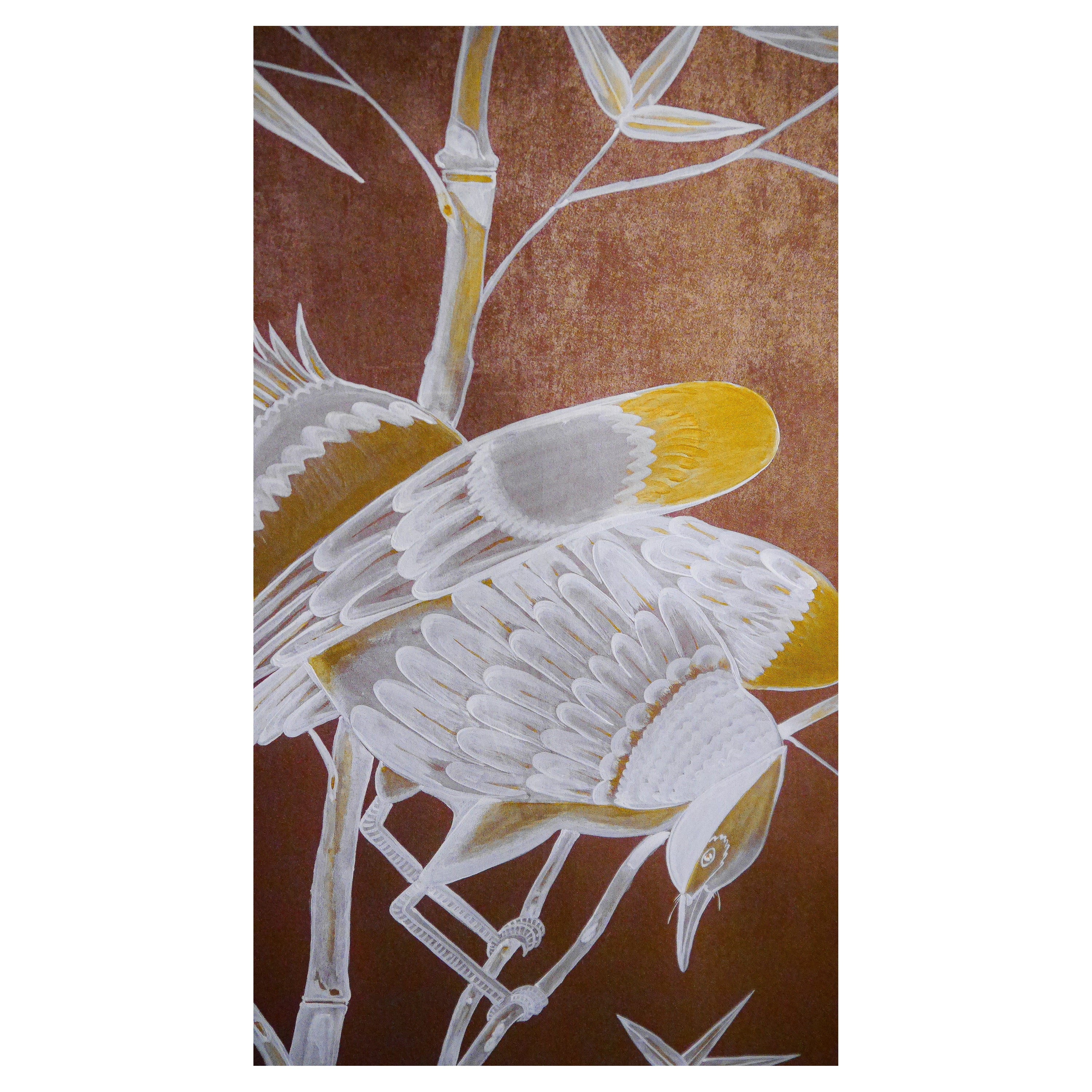 Chinoiserie Handpainted Chinese Wallpaper Panel 19th Century Caledon For Sale