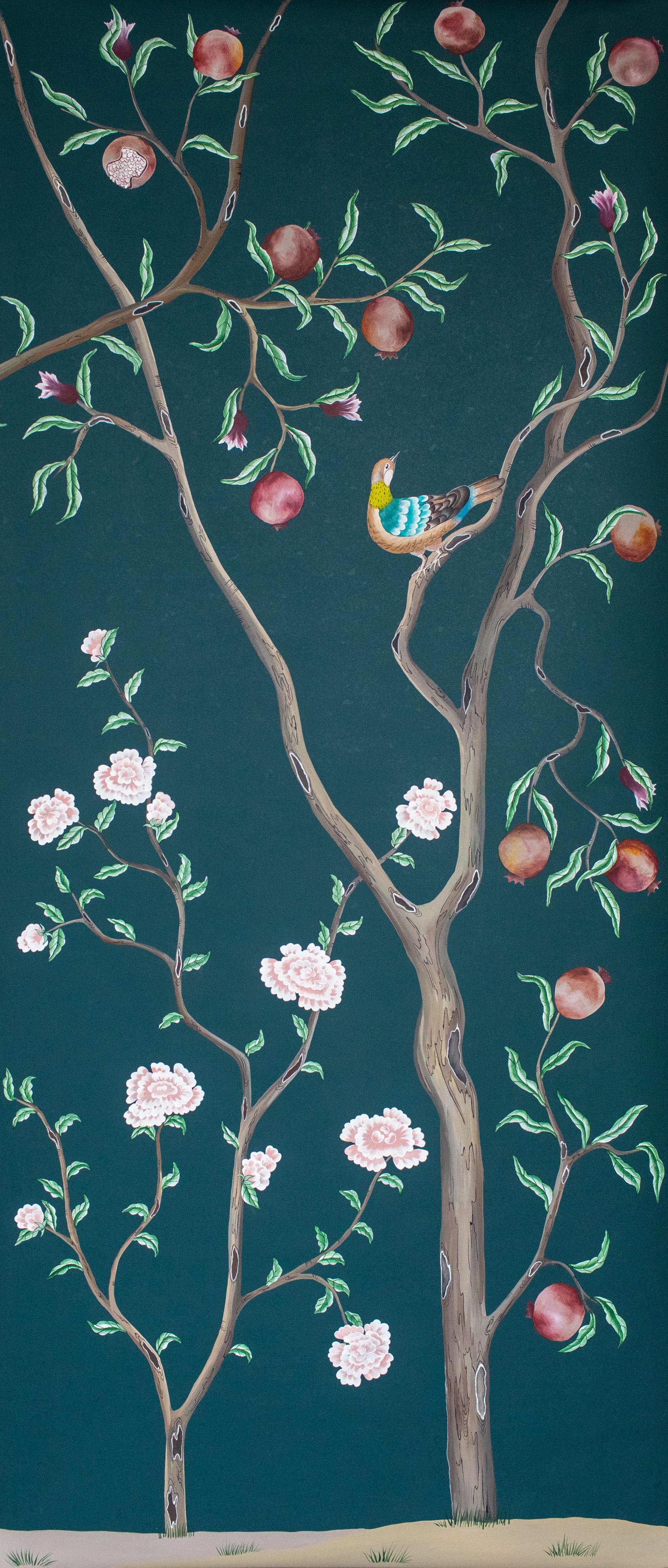 XXIe siècle et contemporain Jardin de paon chinois peint à la main en vente