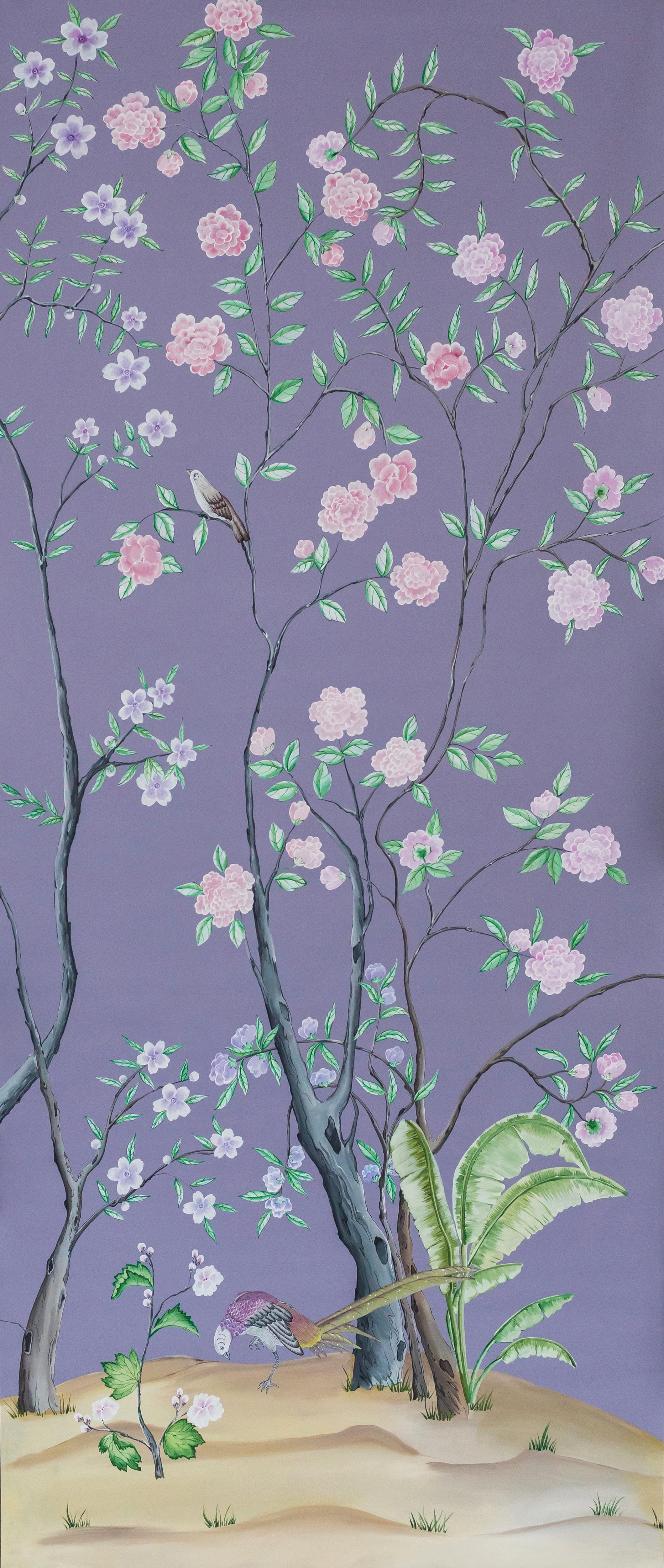 German Chinoiserie Hand Painted Chinese Wallpaper Return to Nassau 18th Century For Sale