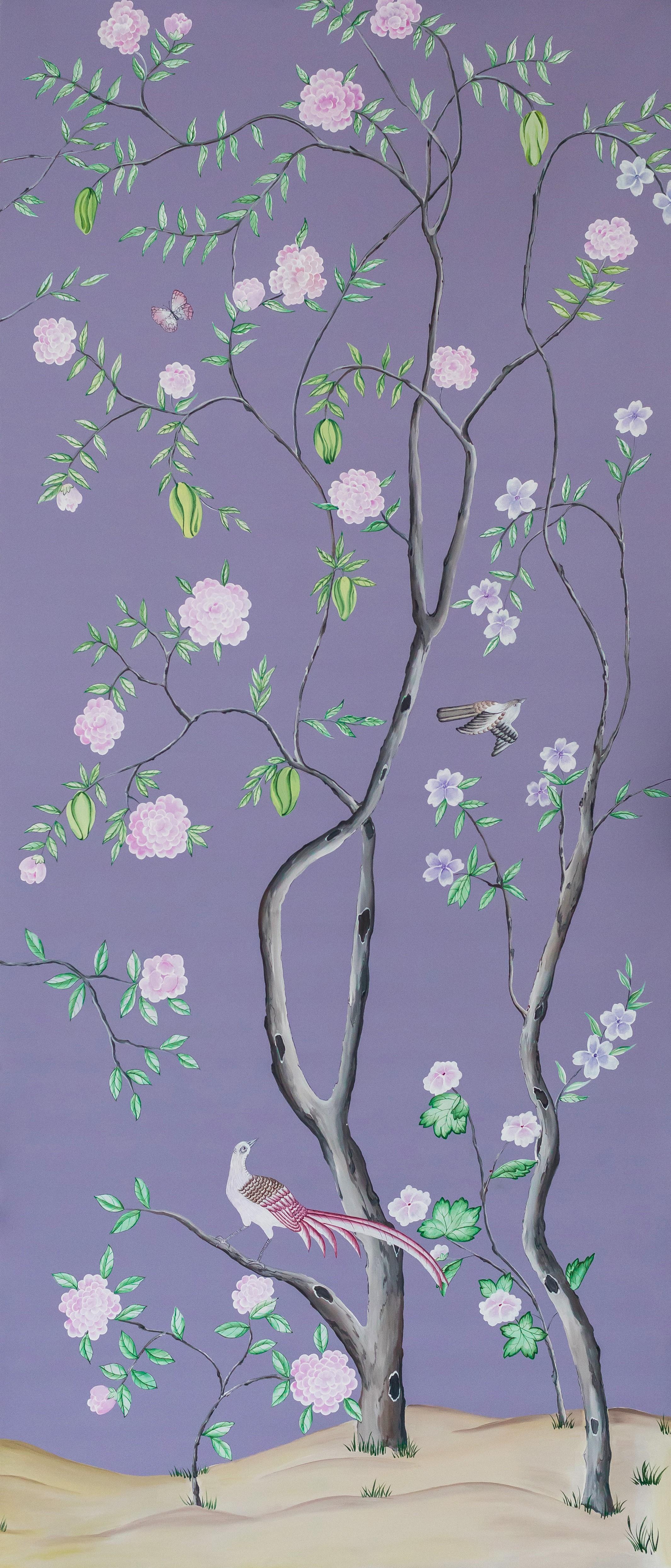 Hand-Painted Chinoiserie Hand Painted Chinese Wallpaper Return to Nassau 18th Century For Sale