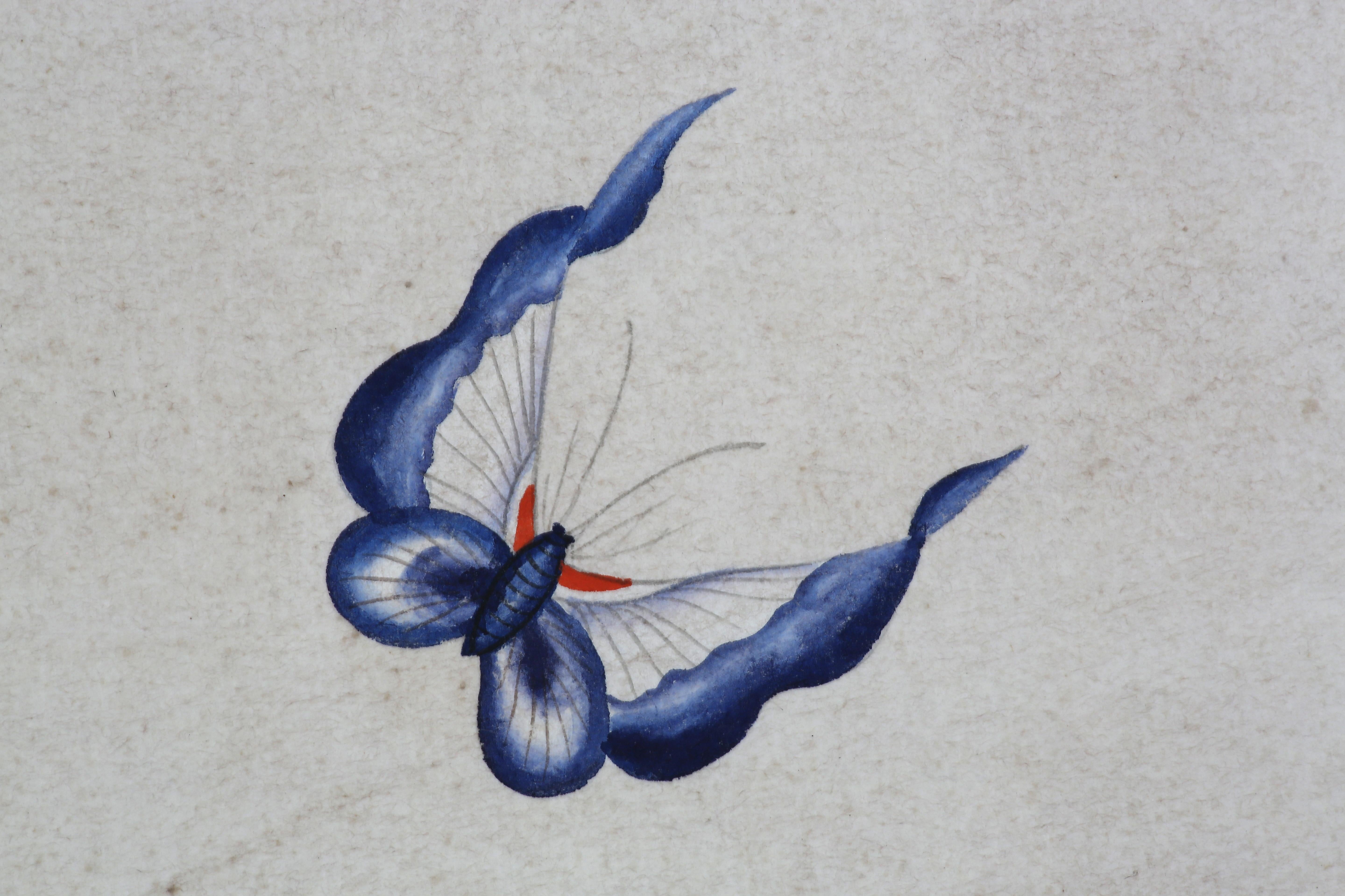 Panneaux de papier peint d'exportation peints à la main en chinoiserie avec des arbres:: des fleurs et des oiseaux & 5