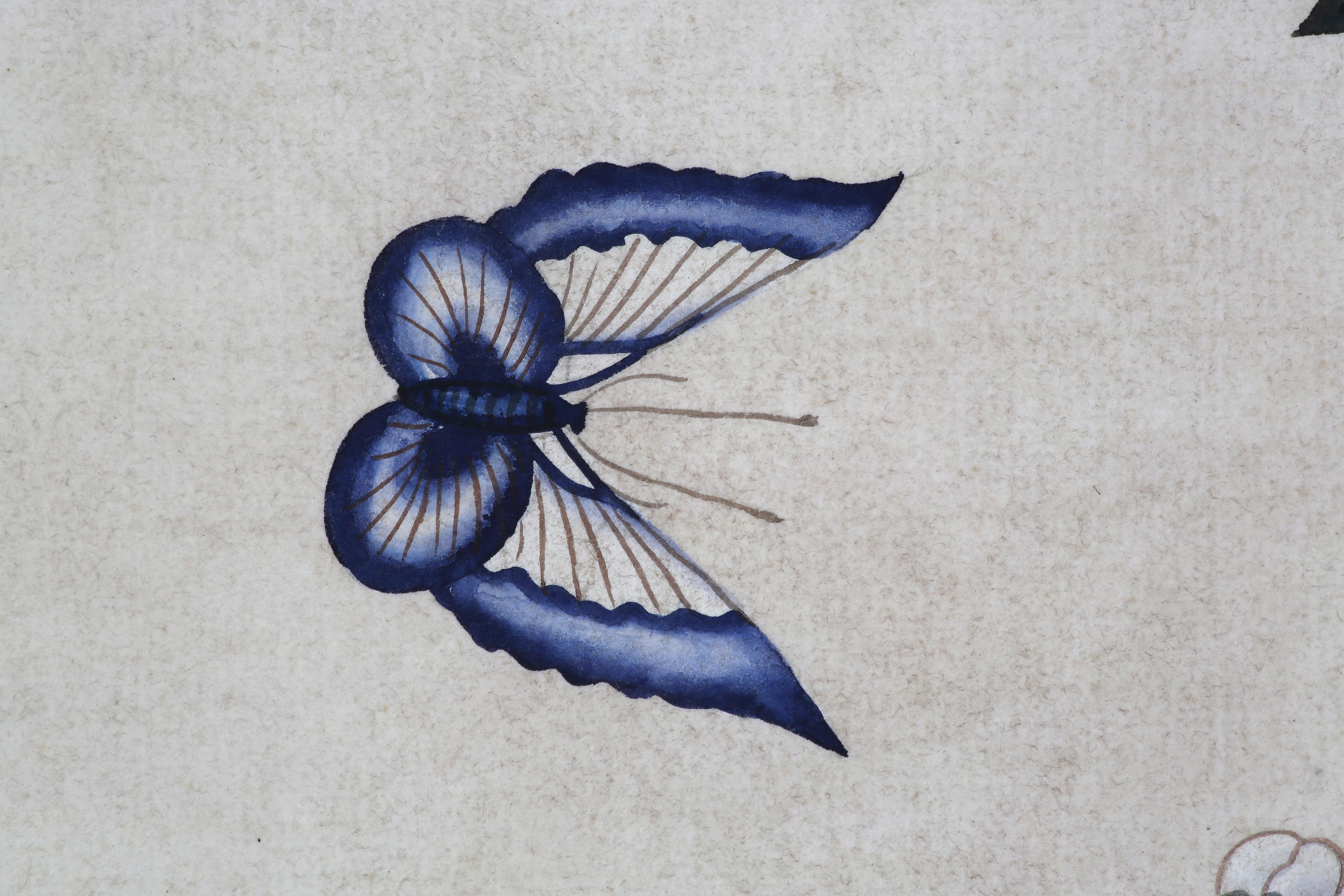 XXIe siècle et contemporain Panneaux de papier peint d'exportation peints à la main en chinoiserie avec des arbres:: des fleurs et des oiseaux &