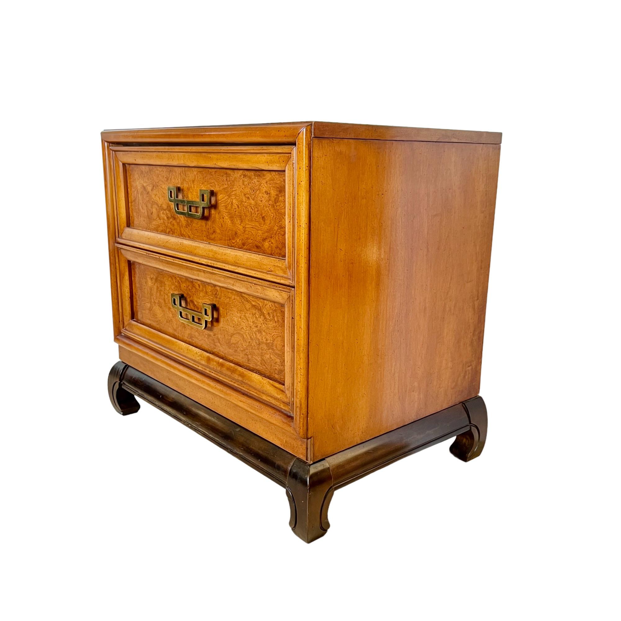 Brass Chinoiserie Henry Link Burl Nightstand on Ming Base
