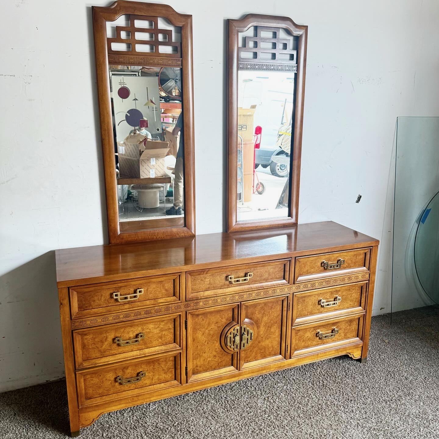 Wood Chinoiserie Henry Link “Mandarin” Dresser With Mirrors by Lexington Furniture