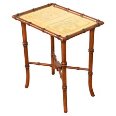 Chinoiserie Hollywood Regency Faux Bamboo and Etched Brass Occasional Side Table