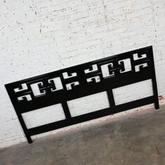 Chinoiserie Hollywood Regency King Headboard Greek Key Meander Fretwork Black