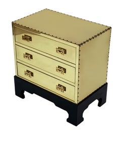Chinoiserie Hollywood Regency Polished Brass Chest of Drawers or Petite Cabinet